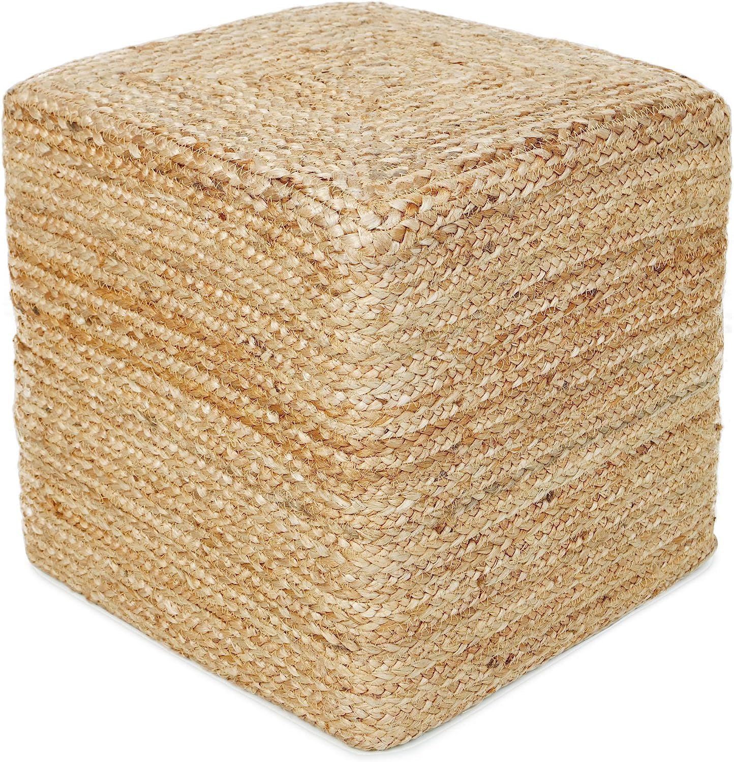 REDEARTH  Taburete otomano de puf cubo, puf trenzado de yute para sentarse, juego de 2 reposapiés para la sala de estar, dormitorio, guardería,