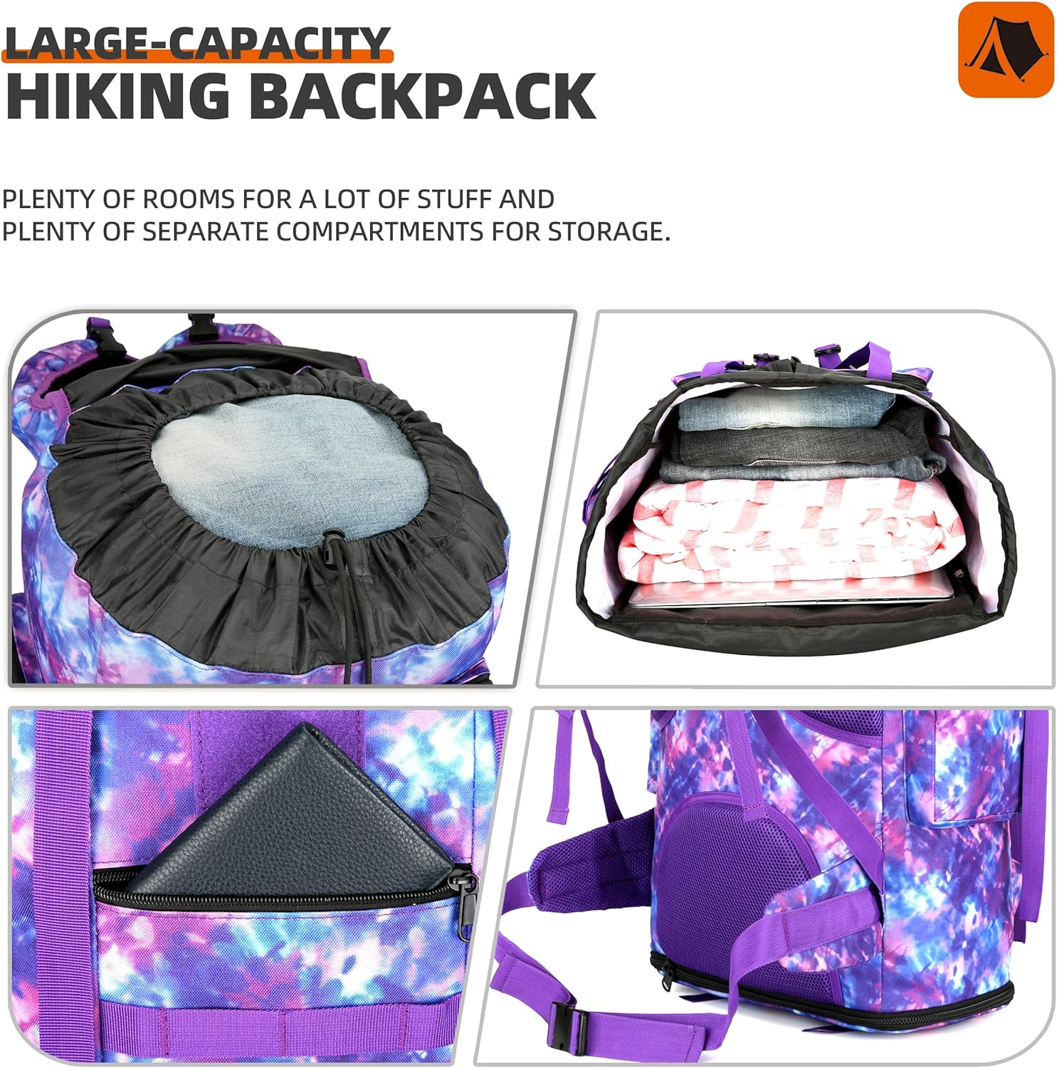 100L camping senderismo militar táctico mochila escalada al aire libre bolsas de deporte para acampar, mochilero, Púrpura (Purple Camo), Mochilas