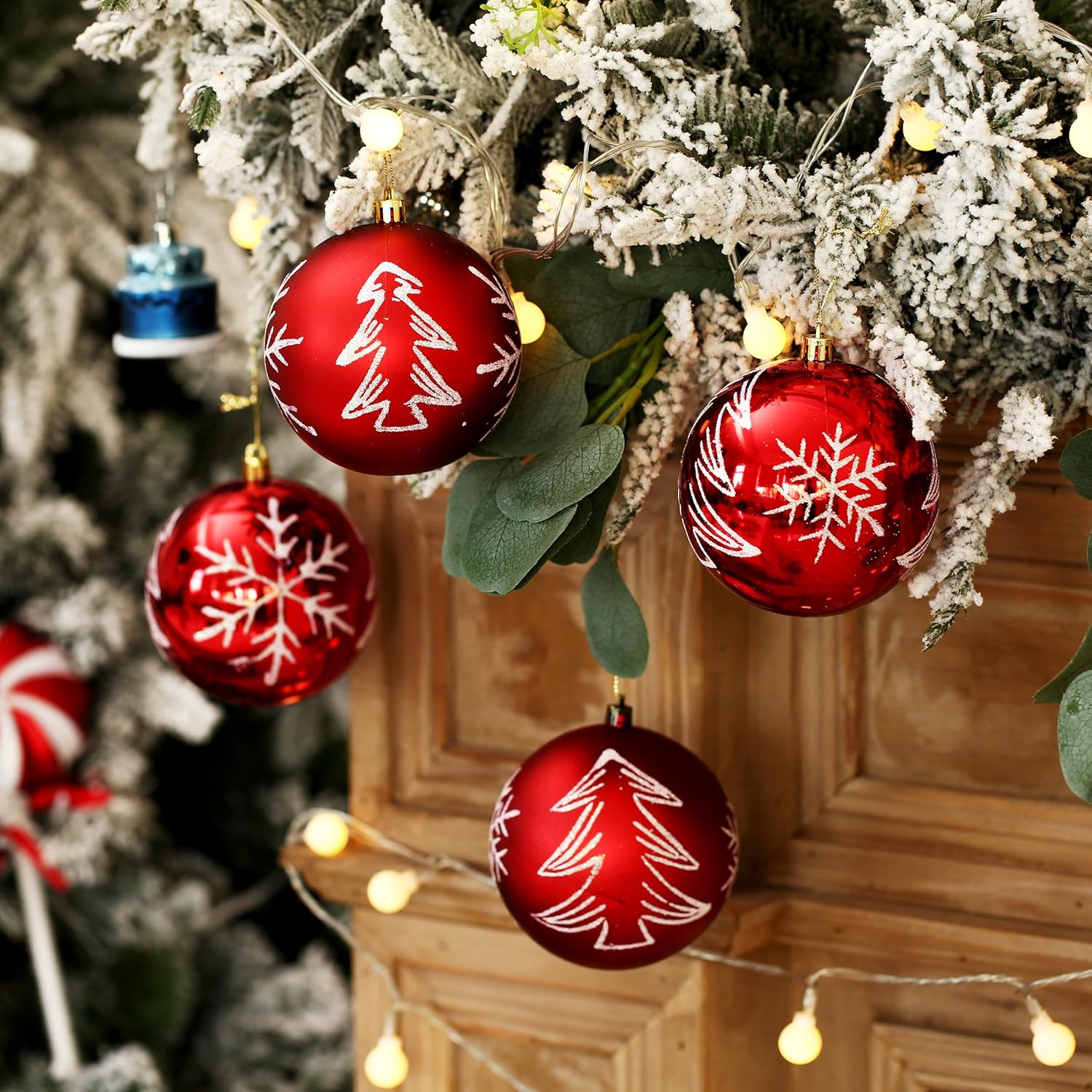 Esferas de adorno de Navidad, bolas de pintura extra grandes, juego de 4 pulgadas para colgar en el árbol (rojo)