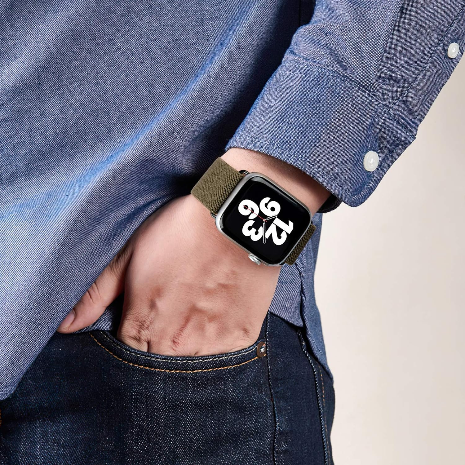 MEULOT – Correa elástica trenzada compatible con Apple Watch de , 1.49, 1.57, 1.65, 1.73pulgadas (38, 40, 42, 44mm), ajustable, de nailon elástico,