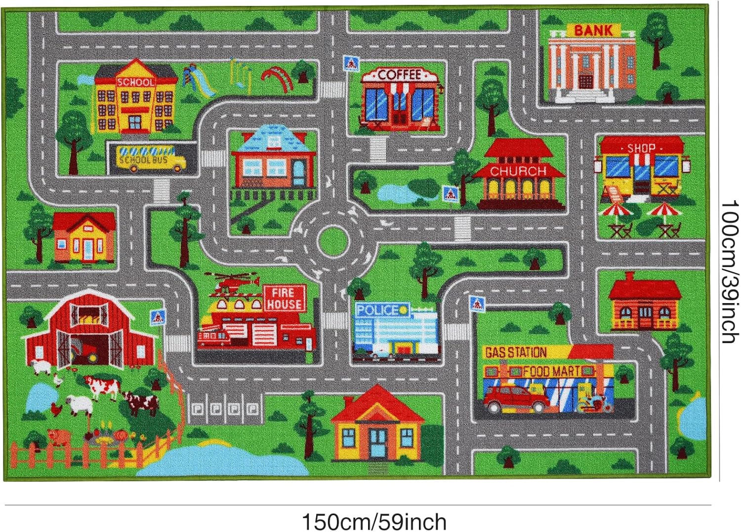Alfombra de juego para niños, alfombra de 59 x 39.4 pulgadas, alfombra de automóvil antideslizante para automóviles para niños, alfombra para niños
