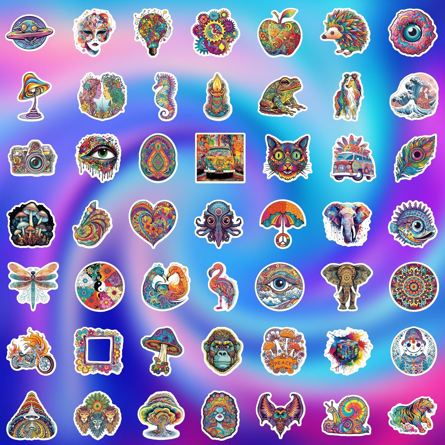Paquete de 100 calcomanías Trippy Hippie para adultos, accesorios Trippy para adultos, botella de agua para laptop, botella de agua, taza de