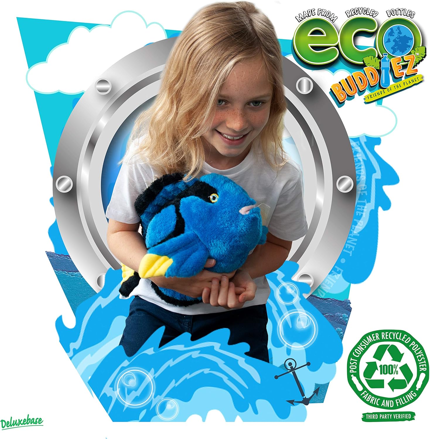 EcoBuddiez – Blue Tang de Deluxebase. Gran juguete de peluche suave de 16 pulgadas hecho de botellas de plástico recicladas. Regalo ecológico para