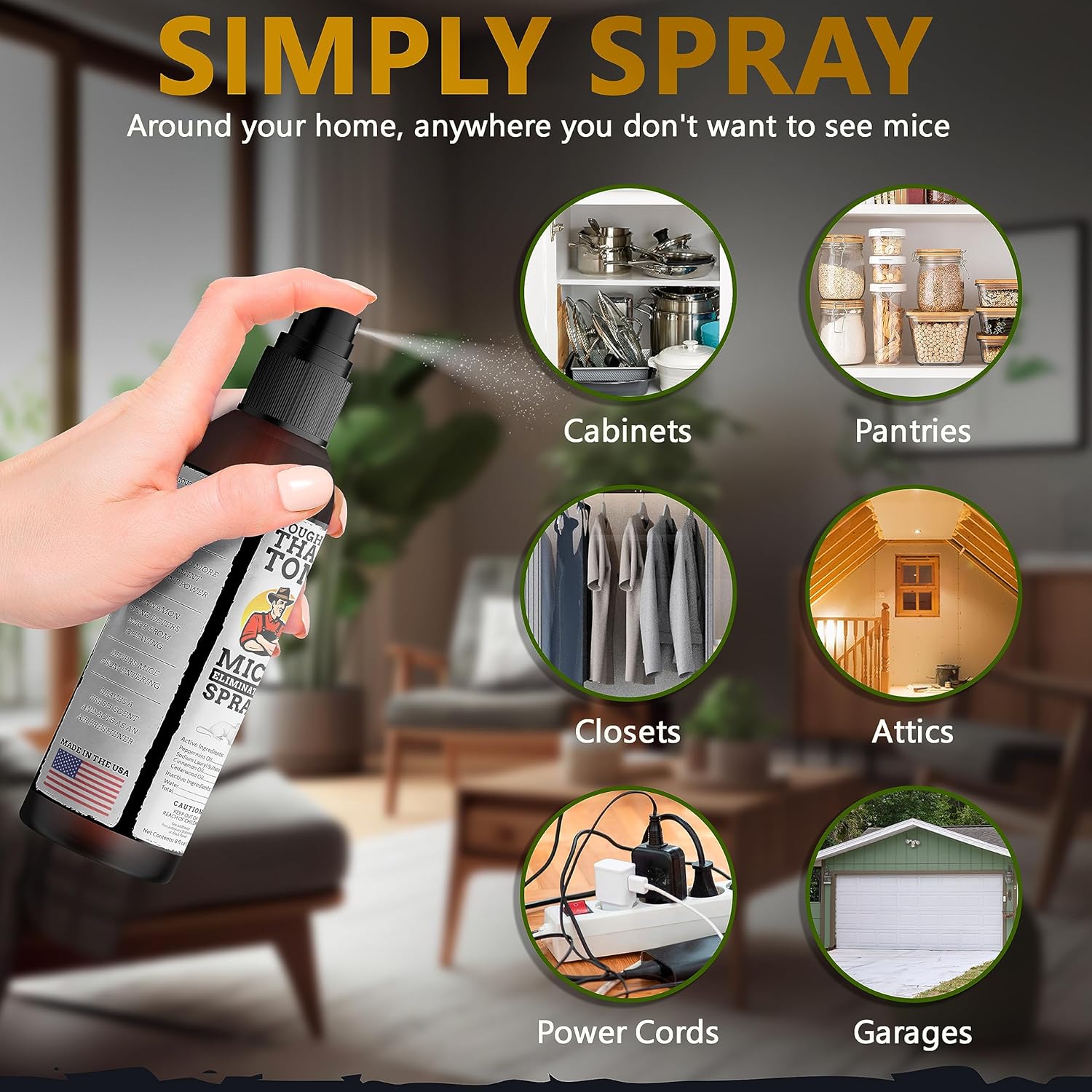 Tougher Than Tom Aerosol repelente de ratones, paquete de 3, 8 onzas líquidas de aceite de canela y menta prémium en aerosol para roedores,