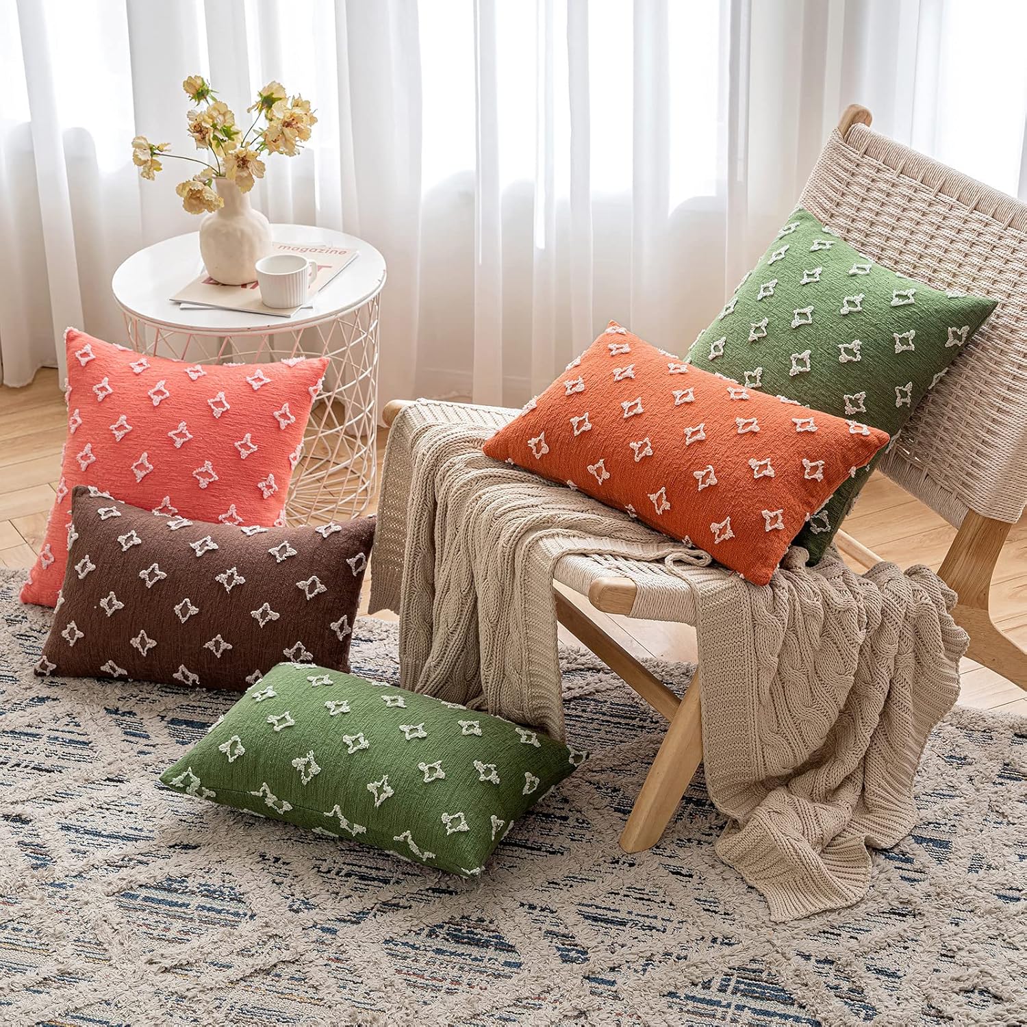 MIULEE – Juego de 2 fundas de almohada decorativas para funda de cojín de jacquard de rombos, funda de cuadros suaves para sofá, cama, dormitorio y
