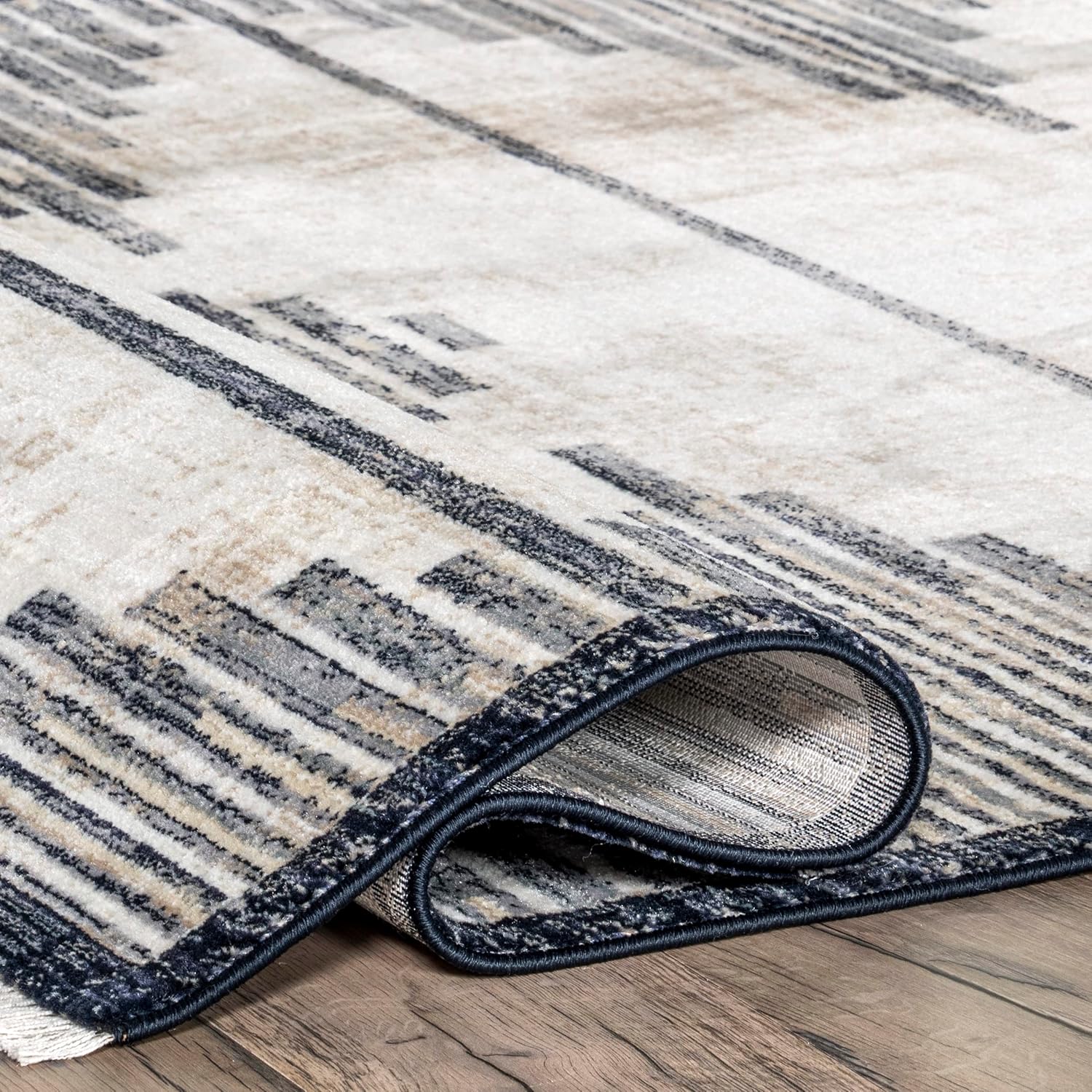 nuLOOM Delfina – Alfombra marroquí a rayas con flecos, 5 x 8, beige