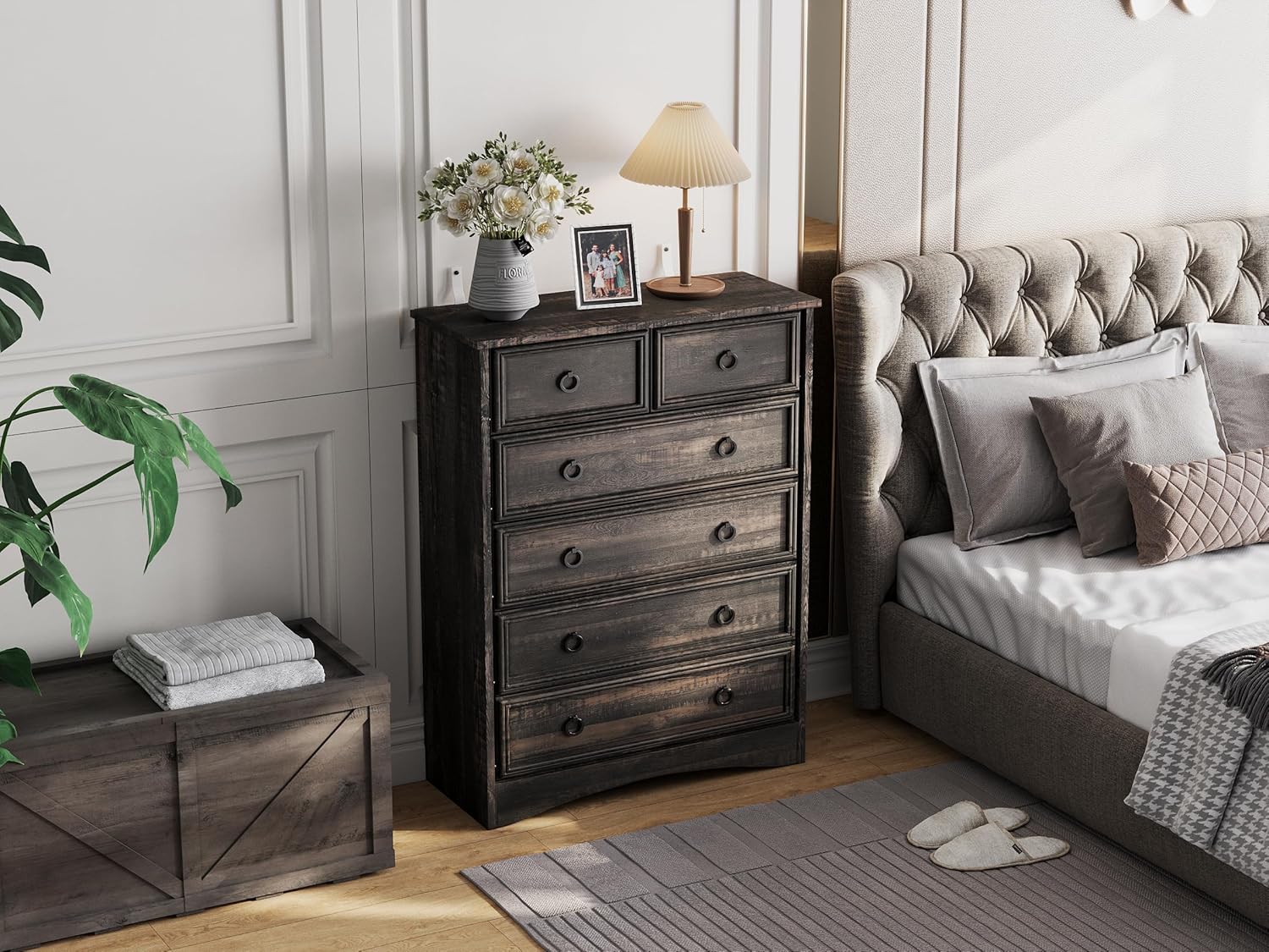 LGHM Cómoda moderna de 6 cajones, cómoda para dormitorio, cómoda alta, organizadores de armario y ropa de almacenamiento, mango fácil de tirar,