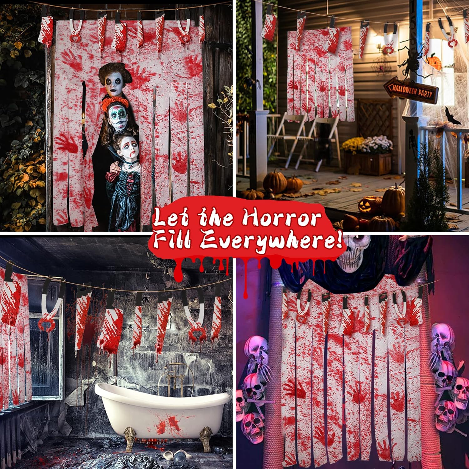 2 decoraciones de puerta de Halloween con impresiones a mano, 1 pancarta de guirnalda de armas de sangre de Halloween, decoración de Halloween,