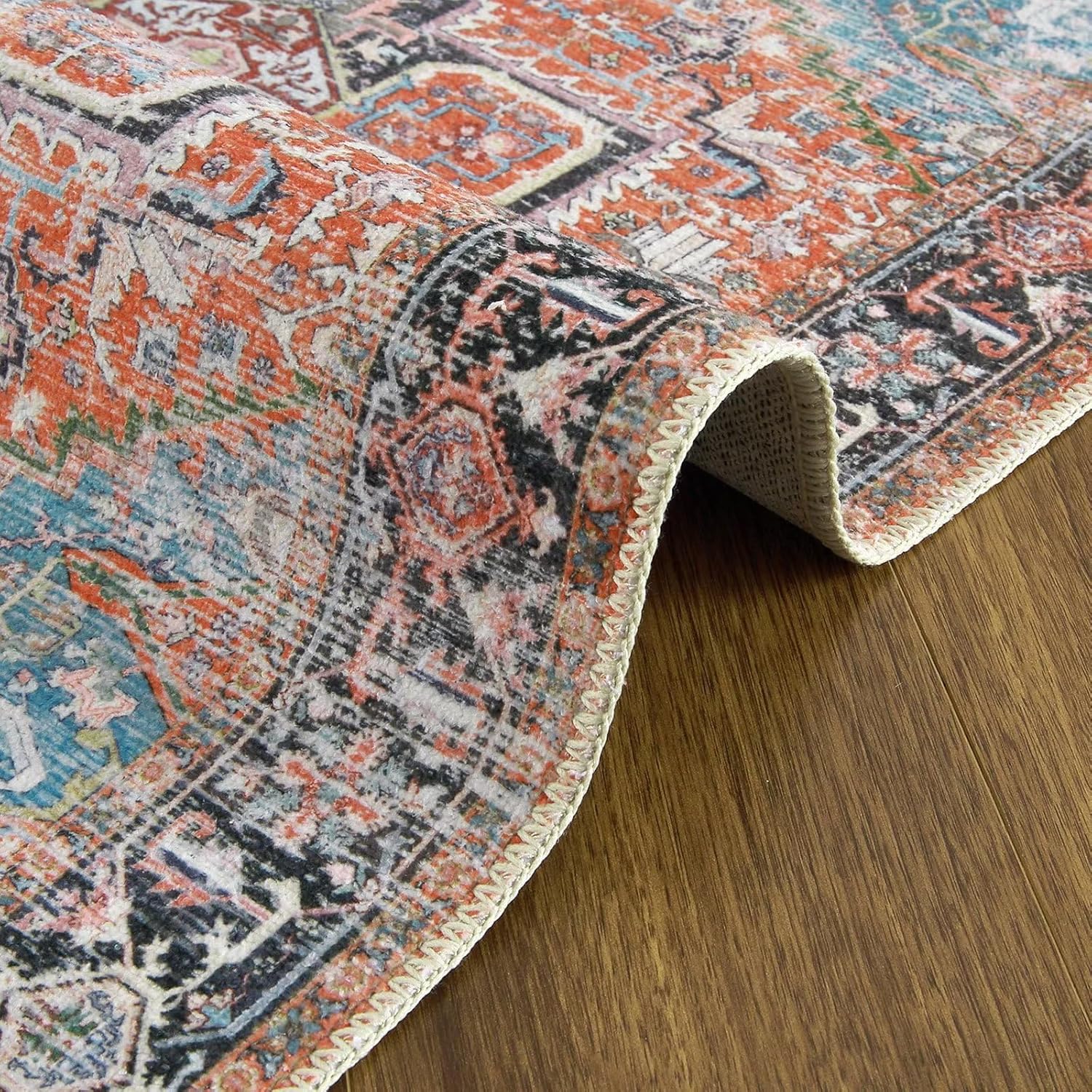 GARVEE Alfombra lavable a máquina de 5 x 7 pulgadas, alfombra vintage para sala de estar, alfombra perisana, ultra delgada, con estampado
