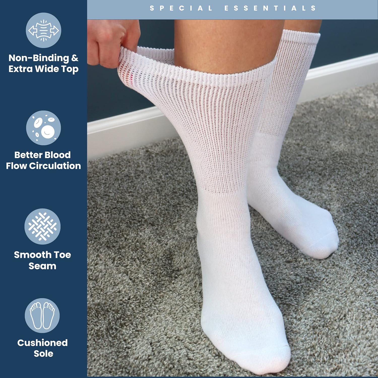 6 pares de calcetines de algodón no vinculantes para diabéticos con parte superior extra ancha para hombres y mujeres