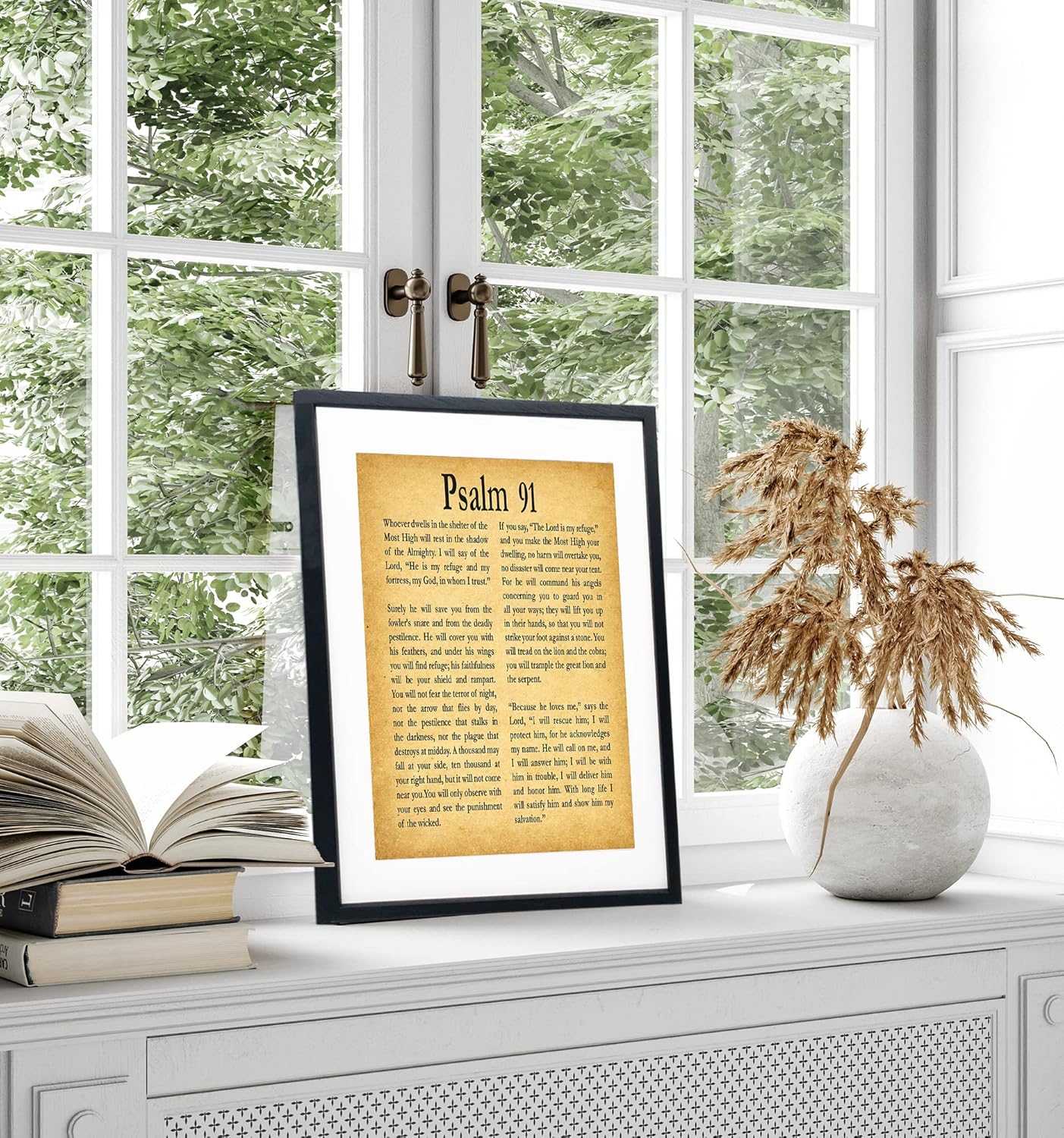 Póster enmarcado del Salmo 91 con impresión del Salmo 91, arte de pared cristiano, póster de regalo religioso Salmo 91, versículo de la Biblia,