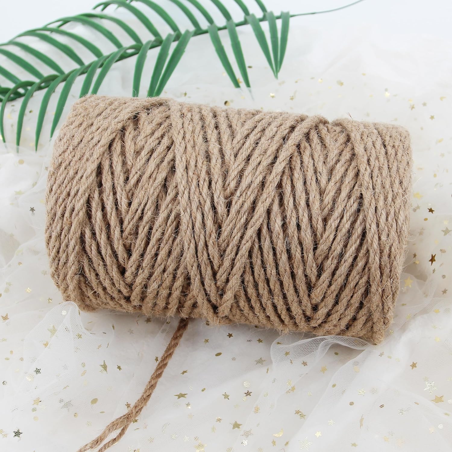 Cuerda de yute de 0.157 in, cuerda trenzada de yute natural de 328 pies, cuerda de yute marrón resistente y gruesa para manualidades, jardinería,