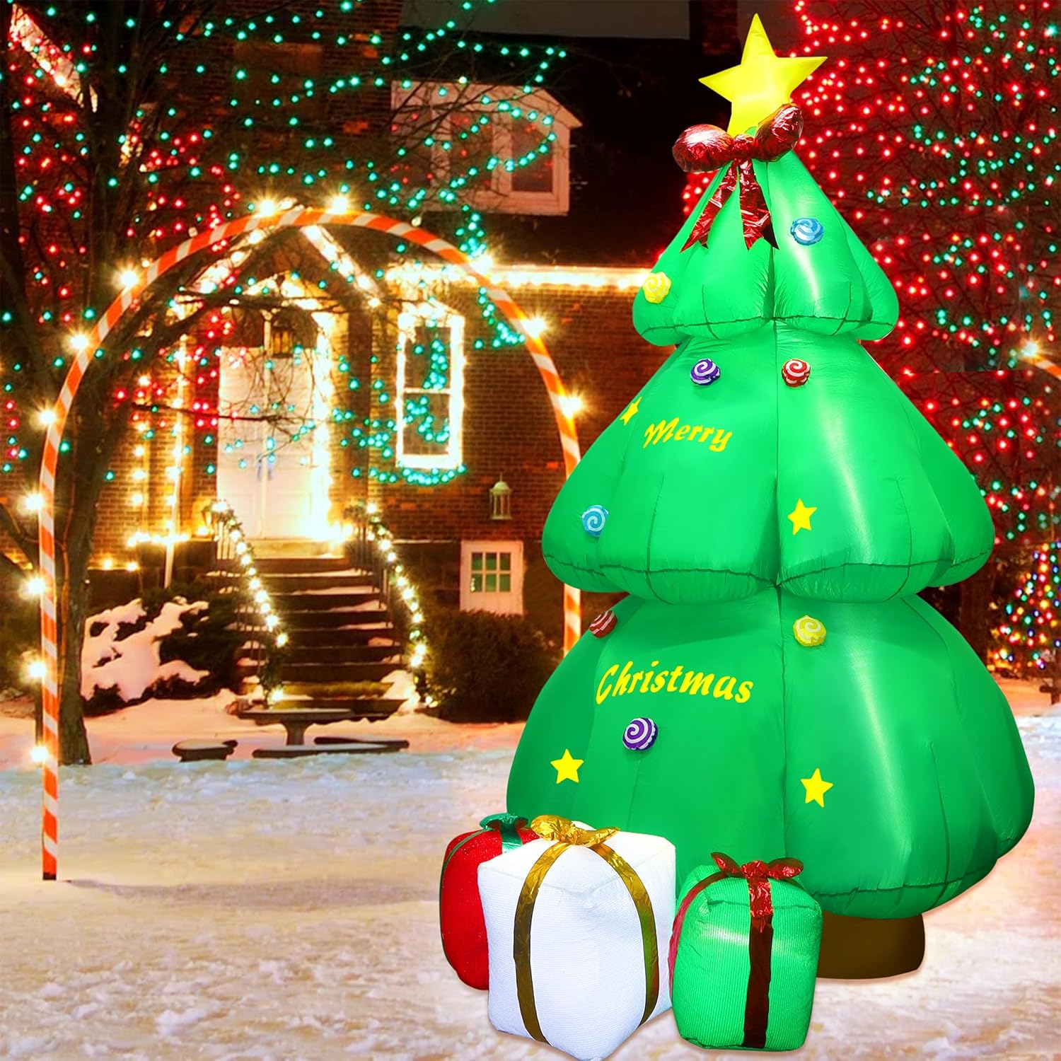 SAND MINE Árbol inflable de Navidad de 9 pies, inflables de Navidad, decoración de patio, árbol de Navidad inflable con caja de regalo para
