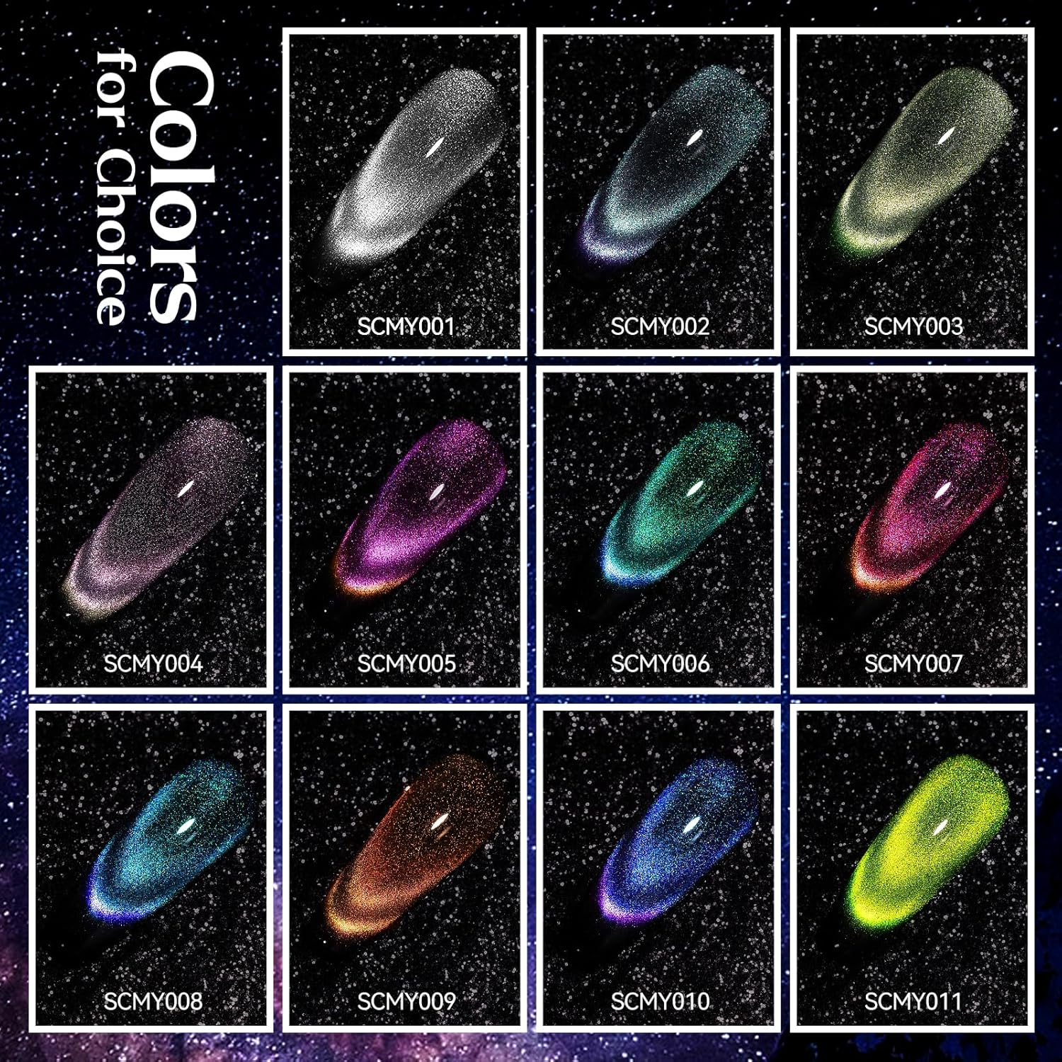 MIZHSE Esmalte de uñas de gel 9D de ojo de gato, esmalte de gel magnético plateado con barra magnética, efecto galaxia mágico, brillo holográfico,