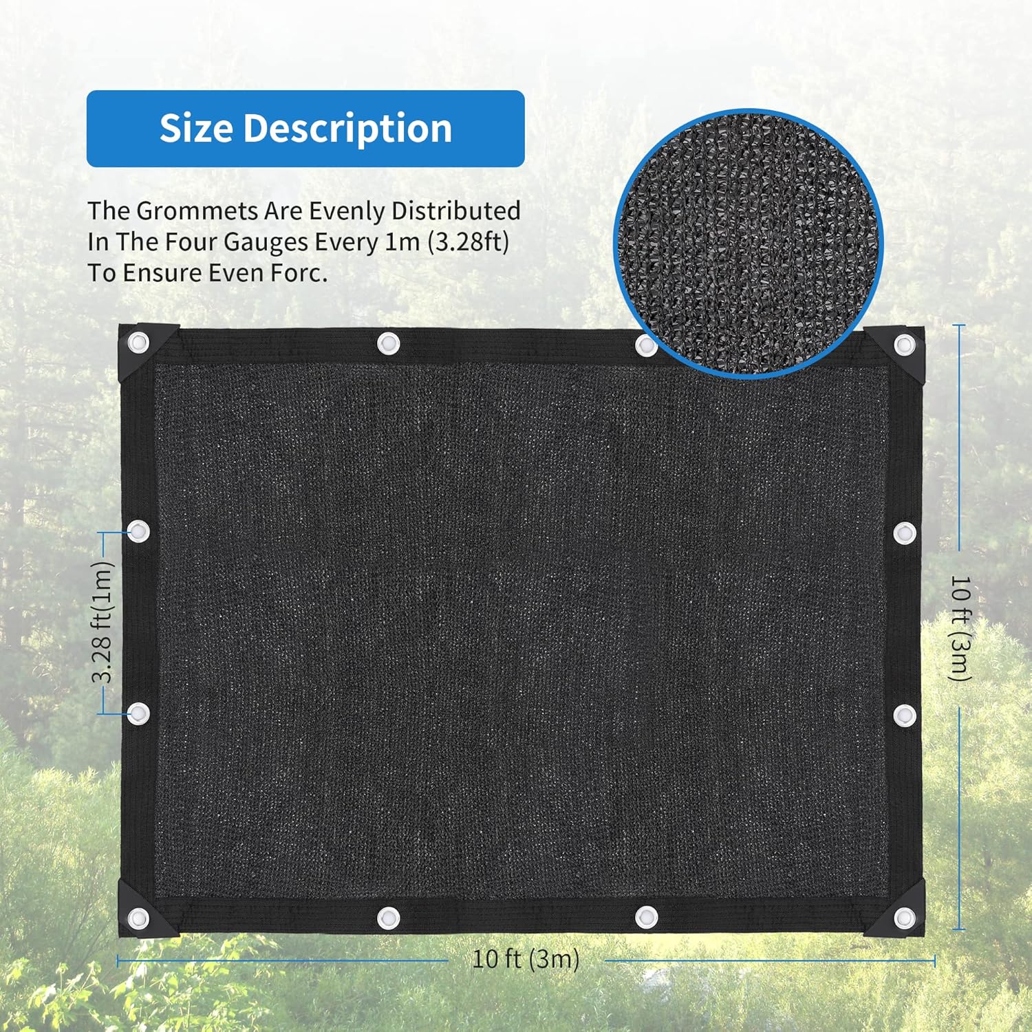 Toldo 90% negro con protección solar, resistente a los rayos UV, con ojales, 10 x 10 pies, lona de malla para exteriores, para jardín, invernadero,
