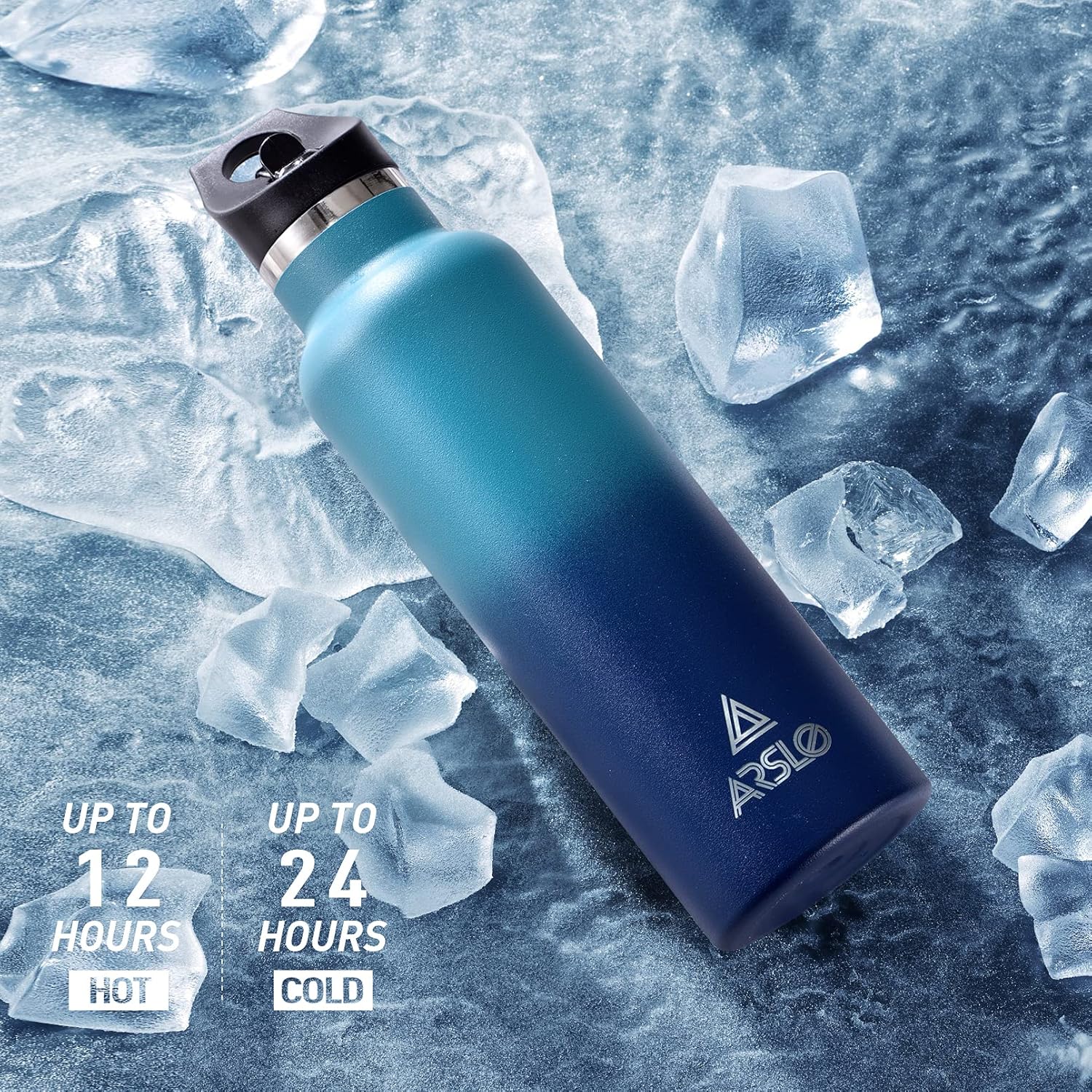 Arslo Botella de agua de acero inoxidable con popote  Botella de agua aislada para deportes, gimnasio, escuela, viajes, adultos y niños  Mantiene el