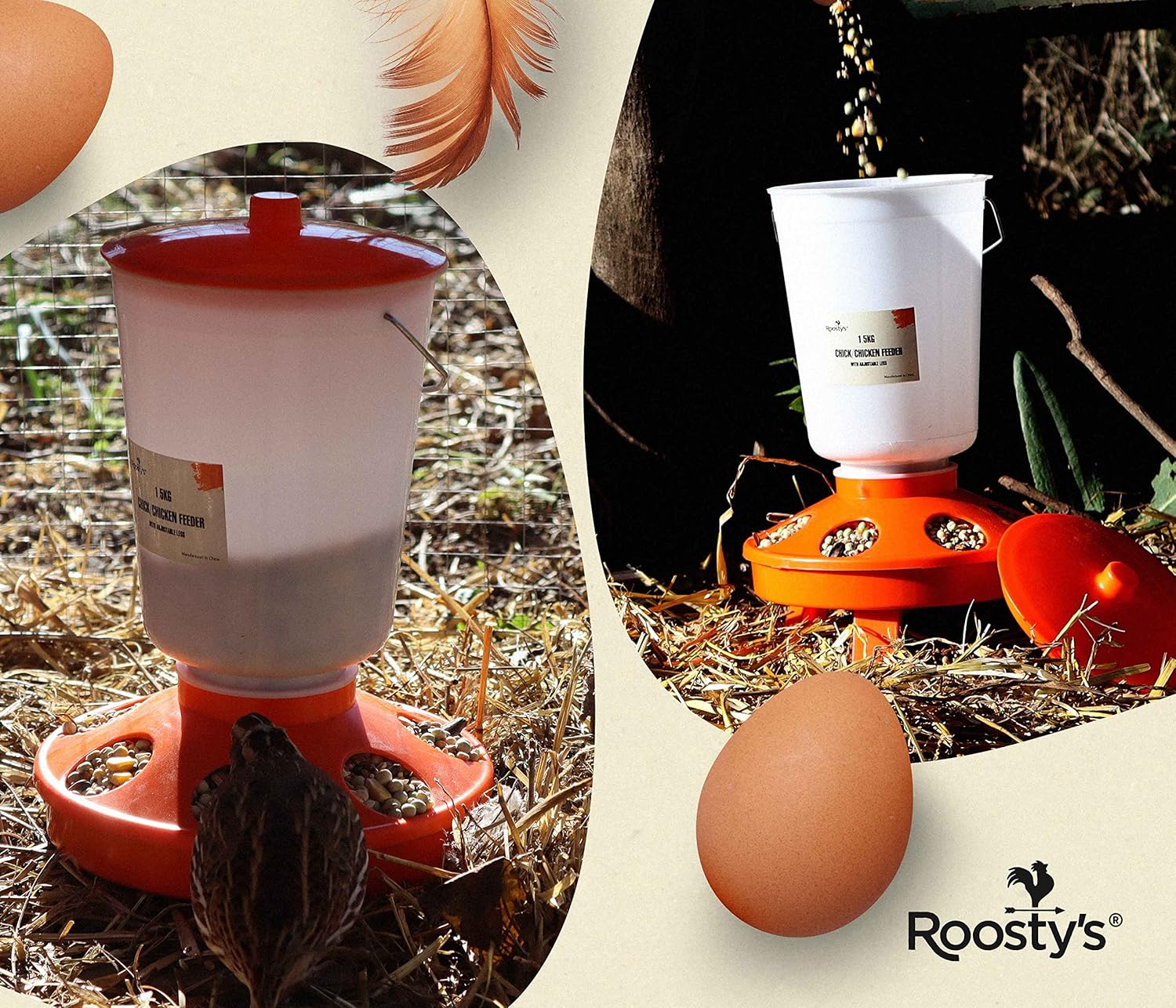 Roosty’s – 2 comederos para pollitos de 3.3 lbs de llenado superior y bebedero para pollos de 1,5 l – Comederos y bebederos de pollo  Comedero