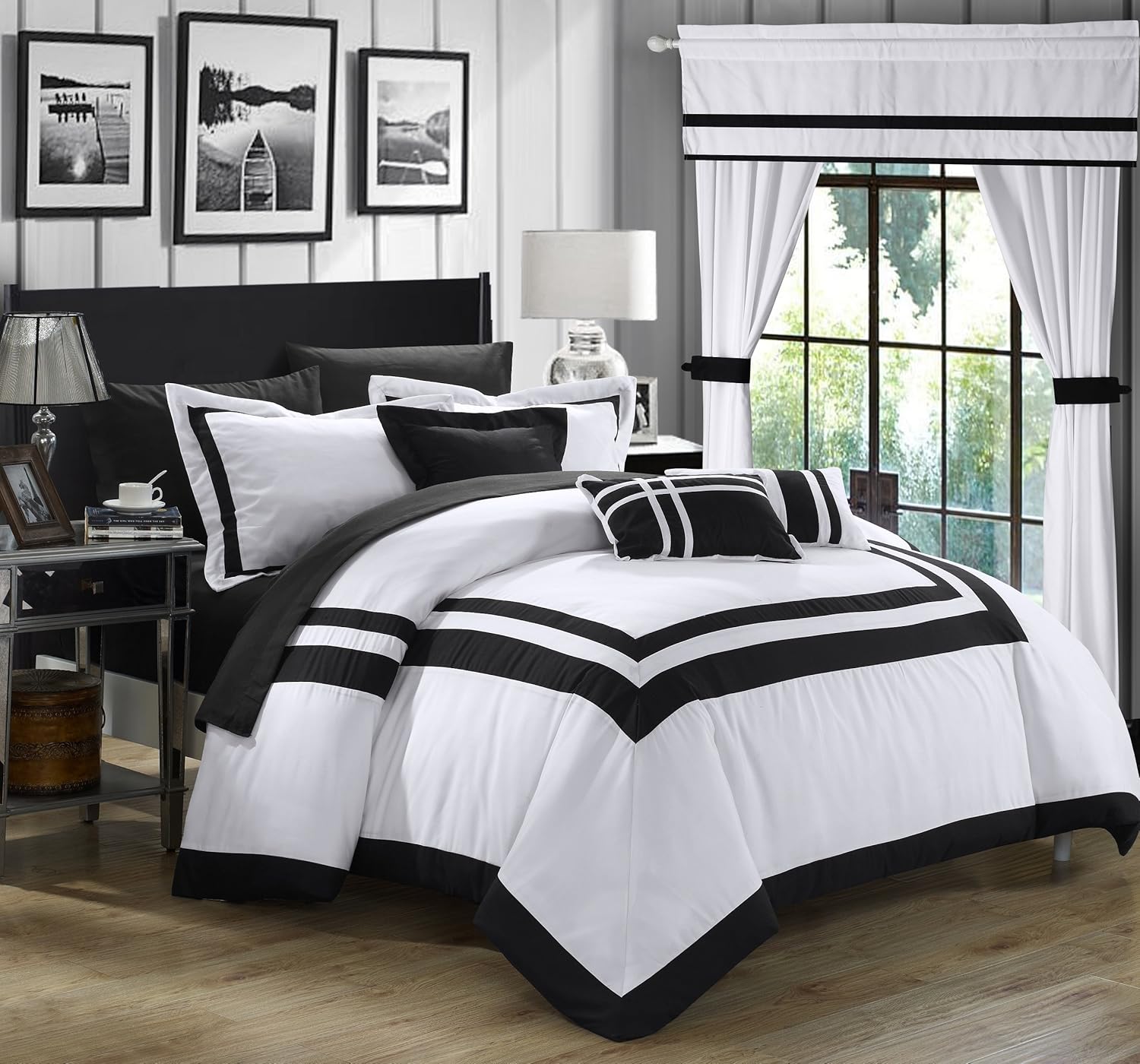 Cama Chic Home en una bolsa con sábanas cortinas