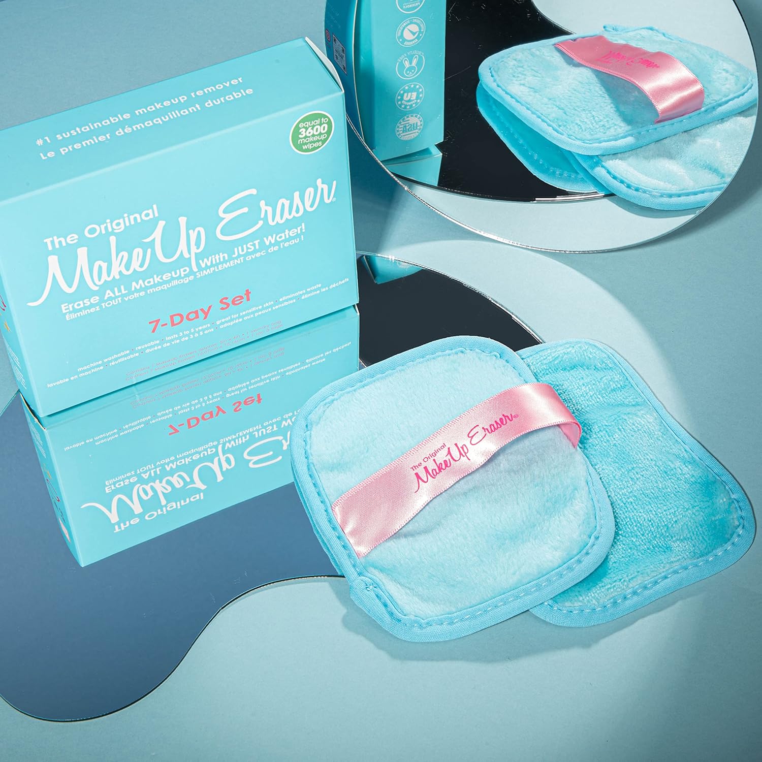 Makeup Eraser El juego original de 7 días, borra todo el maquillaje con solo agua, incluyendo rímel impermeable, delineador, base, lápiz labial,