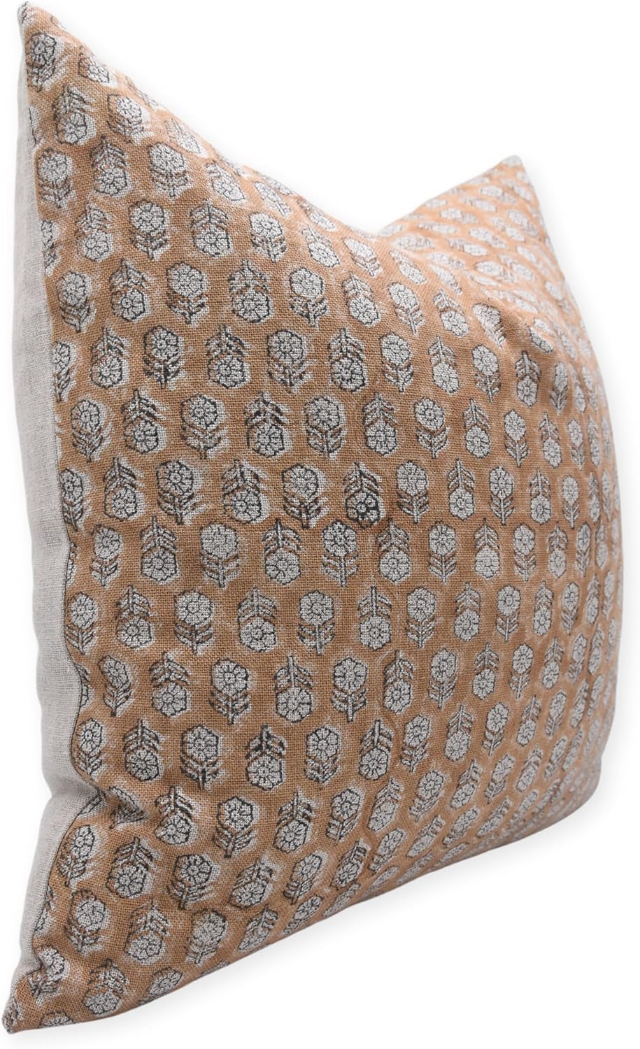 Fundas de almohada de lino puro con estampado de bloques de 18 x 18 pulgadas, hechas a mano, fundas de almohada vintage para sofá y sofá, funda de