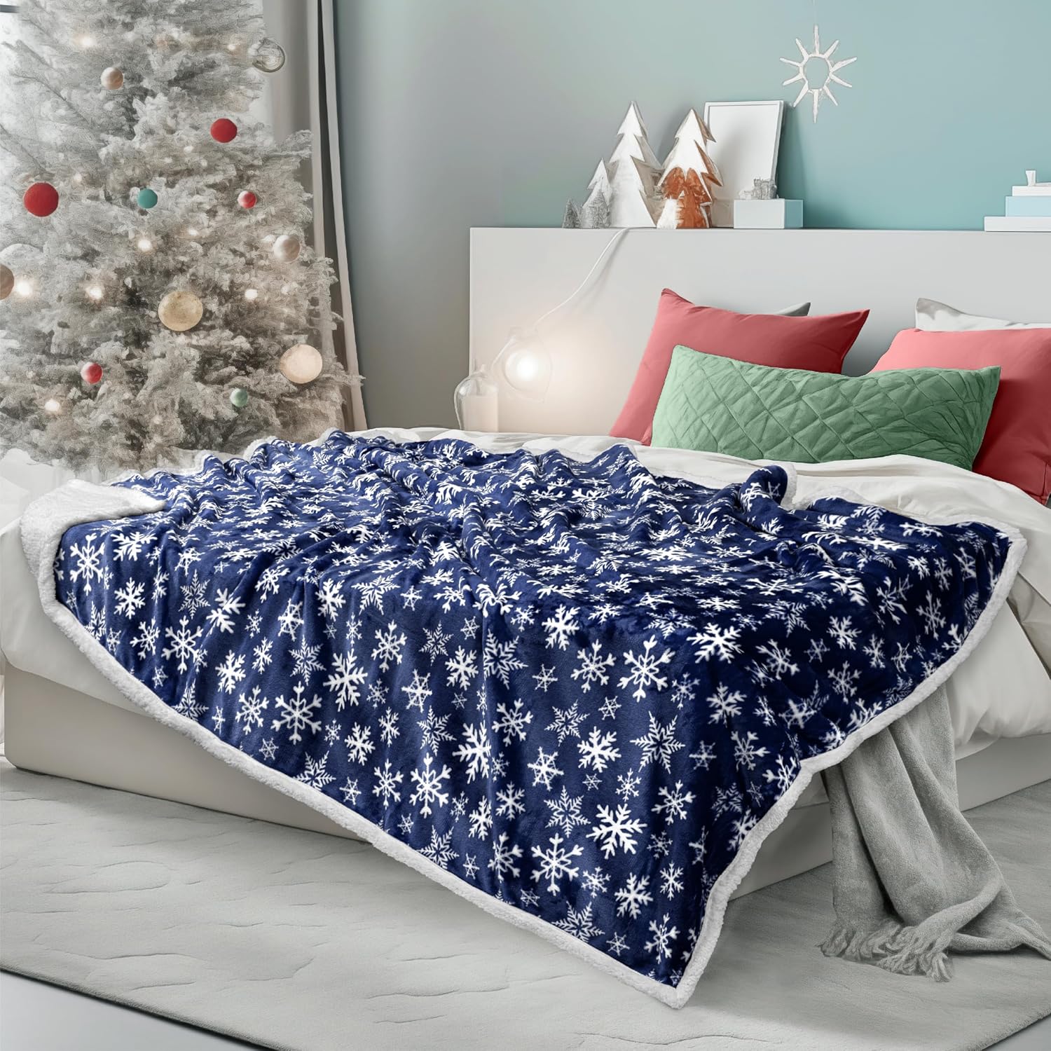 PAVILIA manta de forro polar sherpa prémium, suave, acolchada, reversible, cálida y acogedora de microfibra lisa para sofá