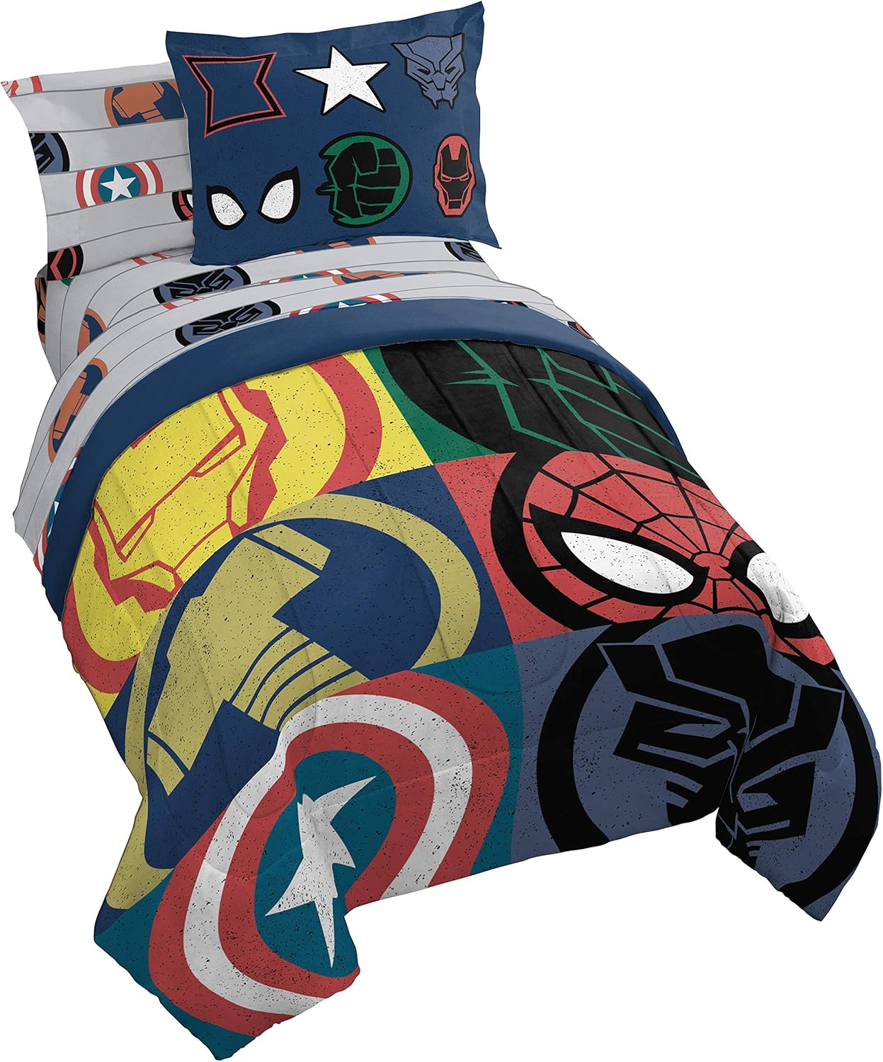 Jay Franco Avengers Emblems and Pop – Juego de ropa de cama matrimonial de 14 piezas