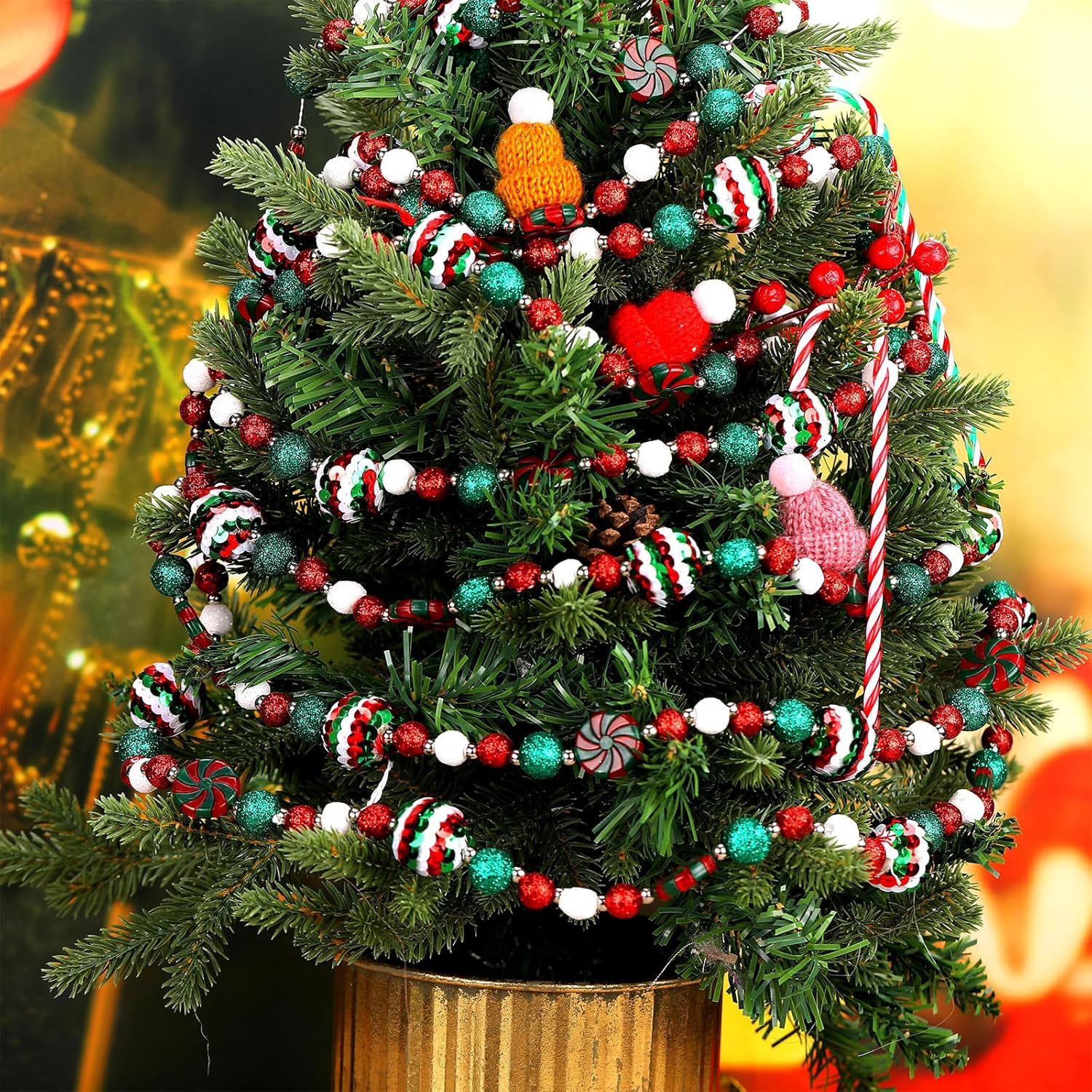 Guirnalda de bastones de caramelo de Navidad de 16 pies, adornos de menta, guirnalda de caramelos, coronas de bolas de Navidad, adornos colgantes