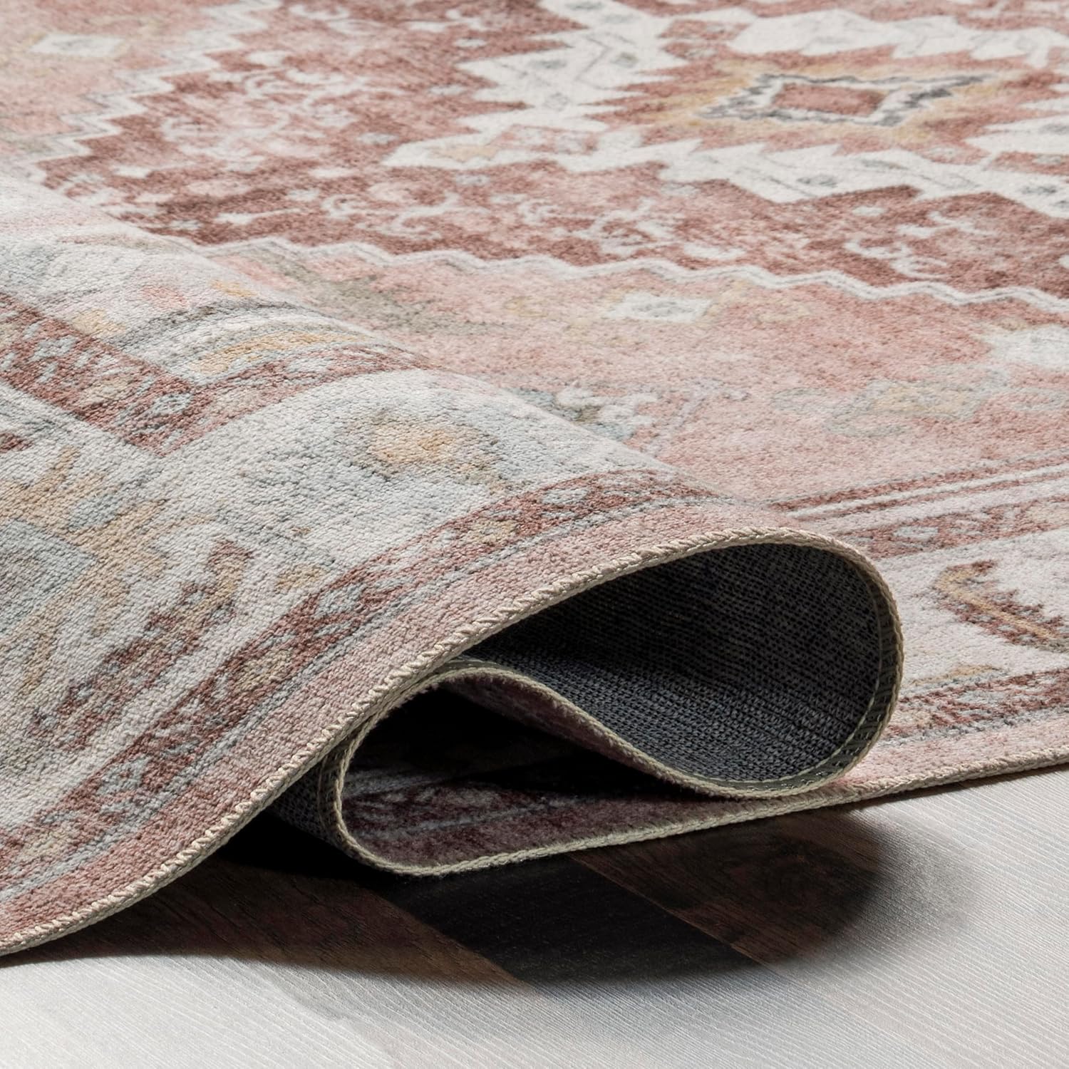 nuLOOM Lawrence – Alfombra tradicional ultrafina, lavable a máquina, 5 x 8 pulgadas, color rubor