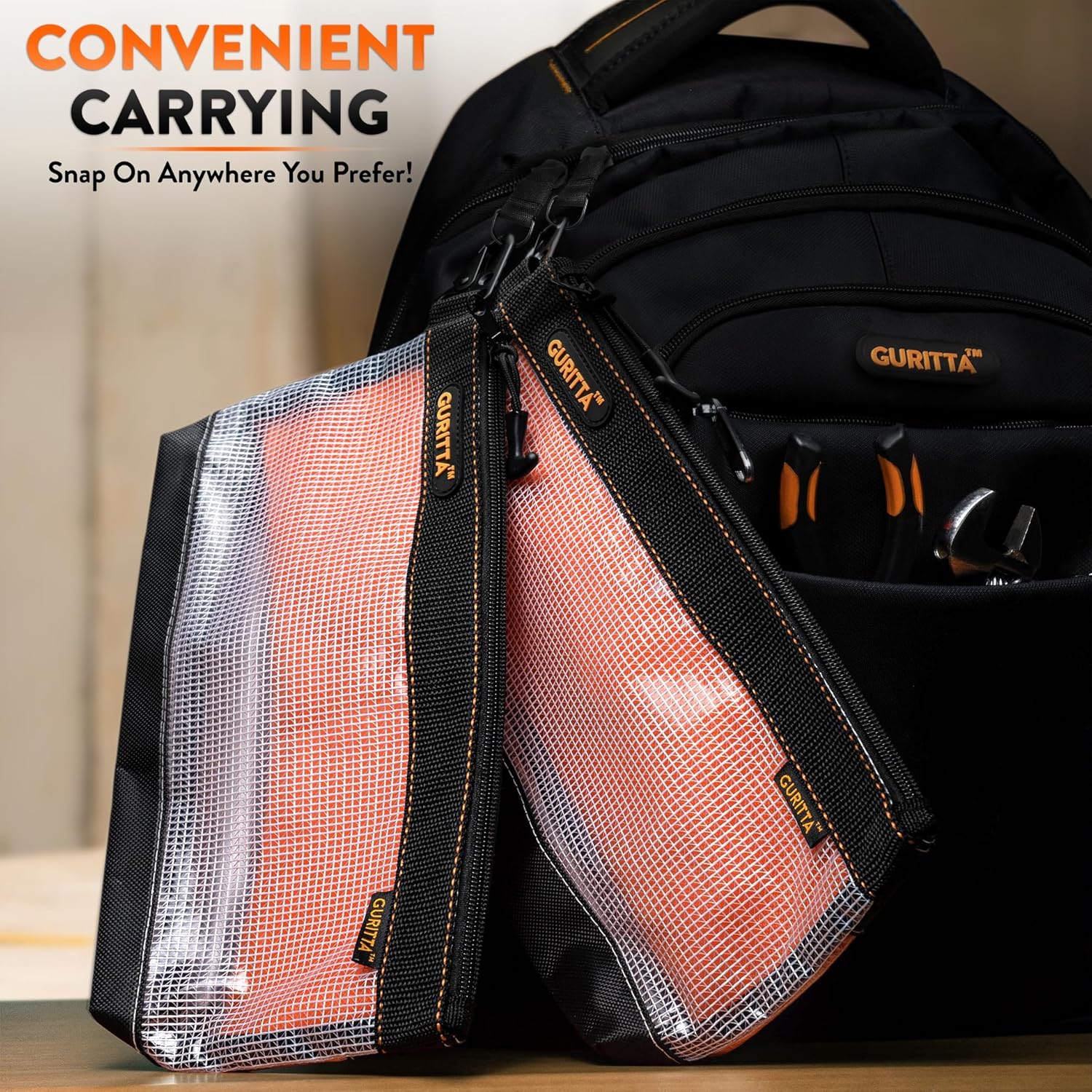 GURITTA Bolsas de herramientas transparentes con cremallera, bolsa de herramientas impermeable, bolsa de almacenamiento con funda para llaves, bolsa