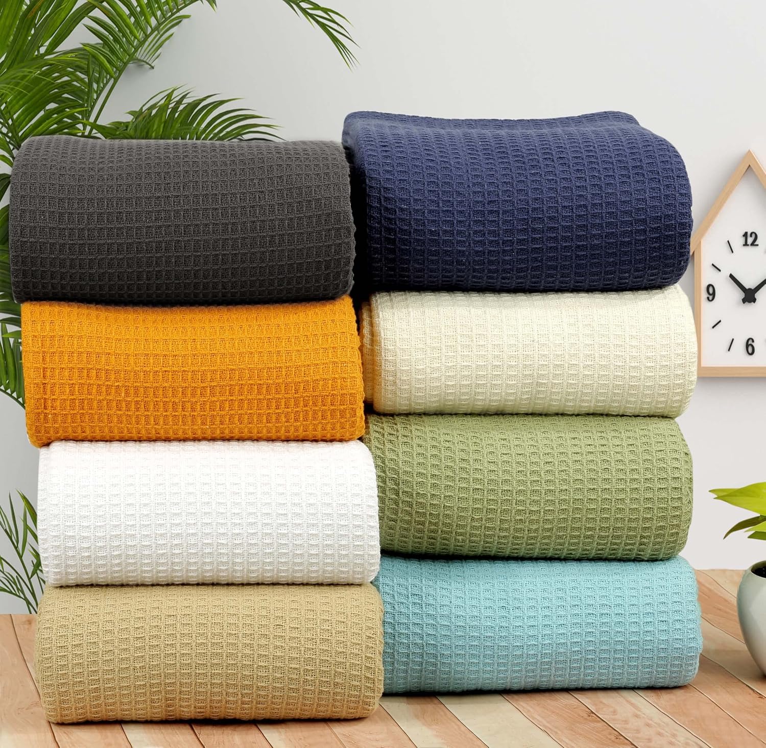 Manta 100% algodón tamaño Queen para cama, manta de otoño de tejido gofre, ligera y transpirable, manta de Navidad suave, regalo para mujeres, gris,