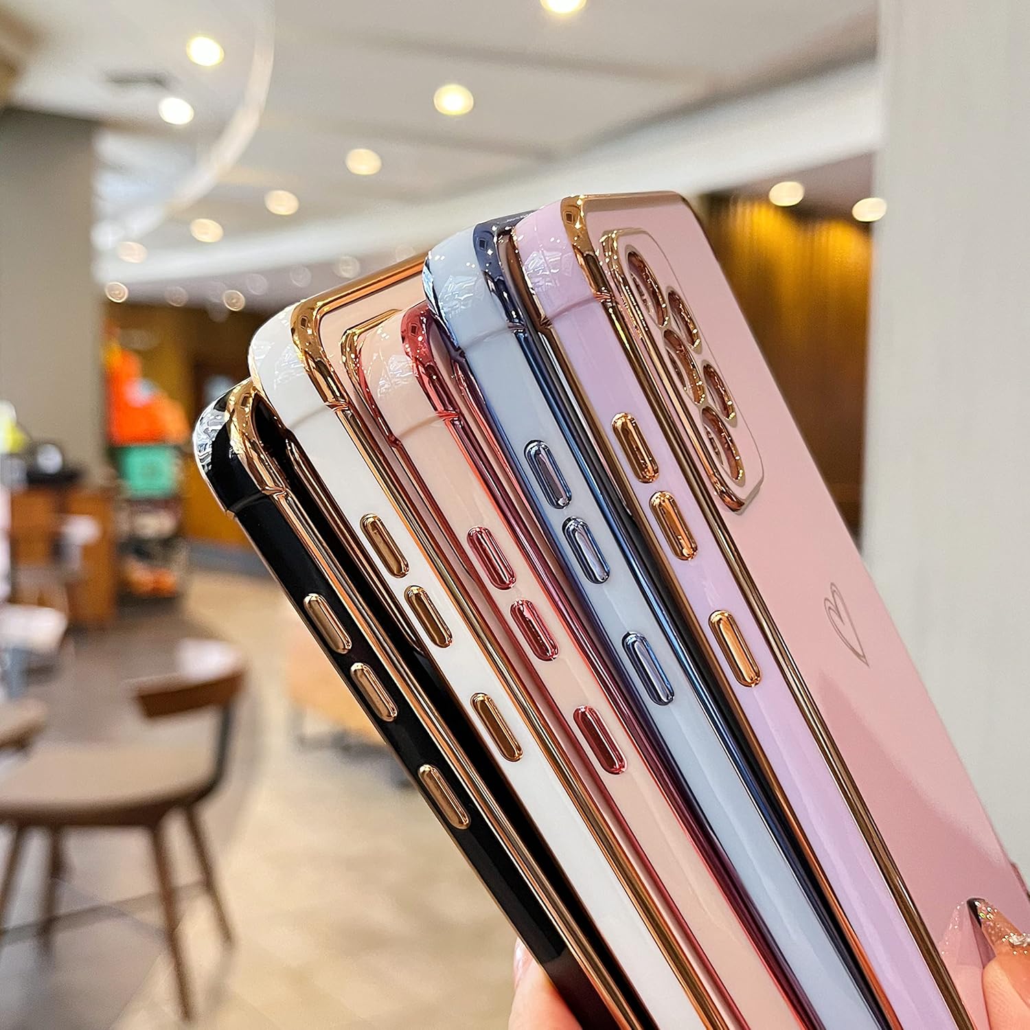 DEFBSC Funda compatible con Samsung Galaxy A52A52S con corazón dorado, borde chapado de lujo, bonita funda con protección completa de la cámara para
