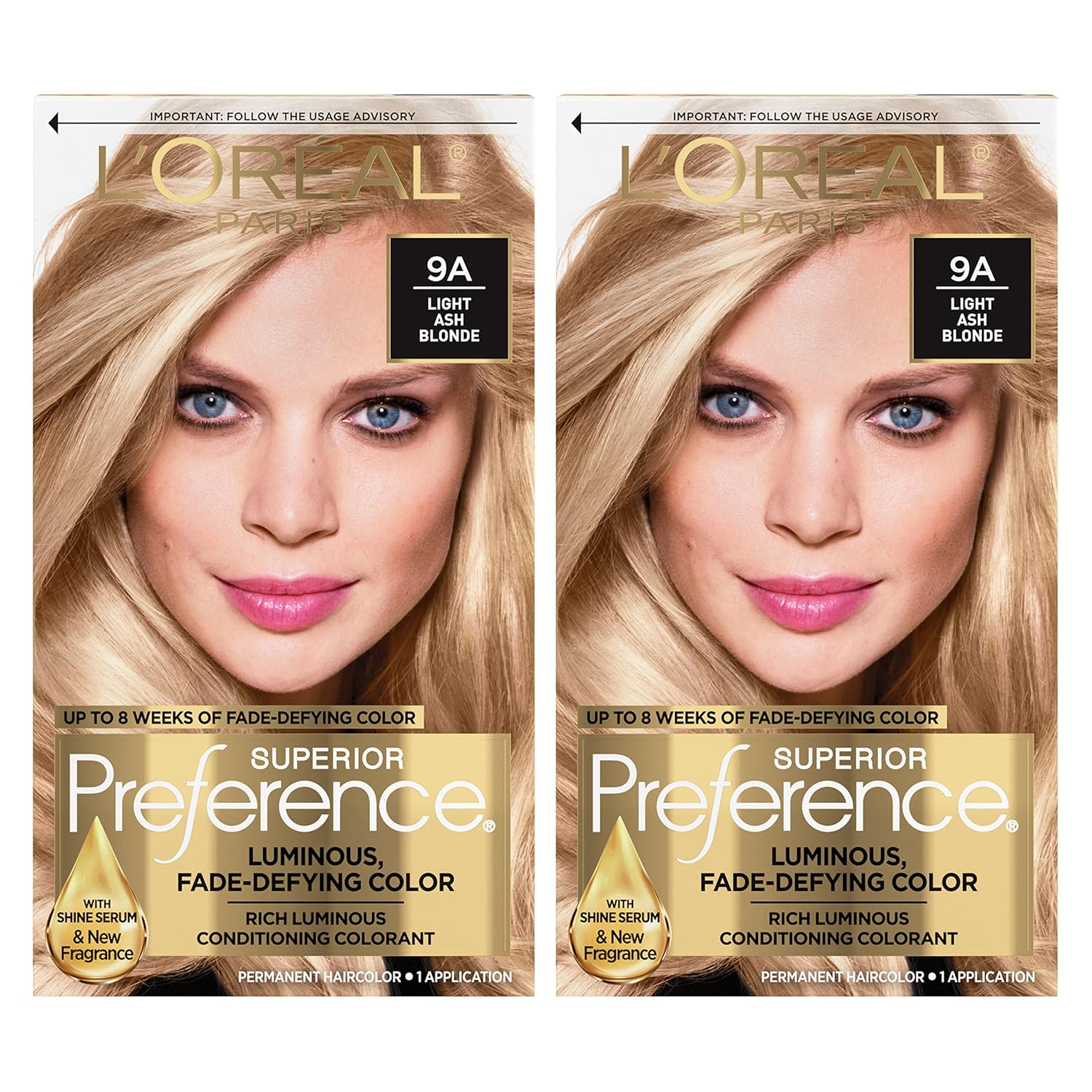 L’Oréal Paris Superior Preference – Coloración permanente para el cabello que desafía la decoloración + brillo, rubio ceniza claro, paquete de