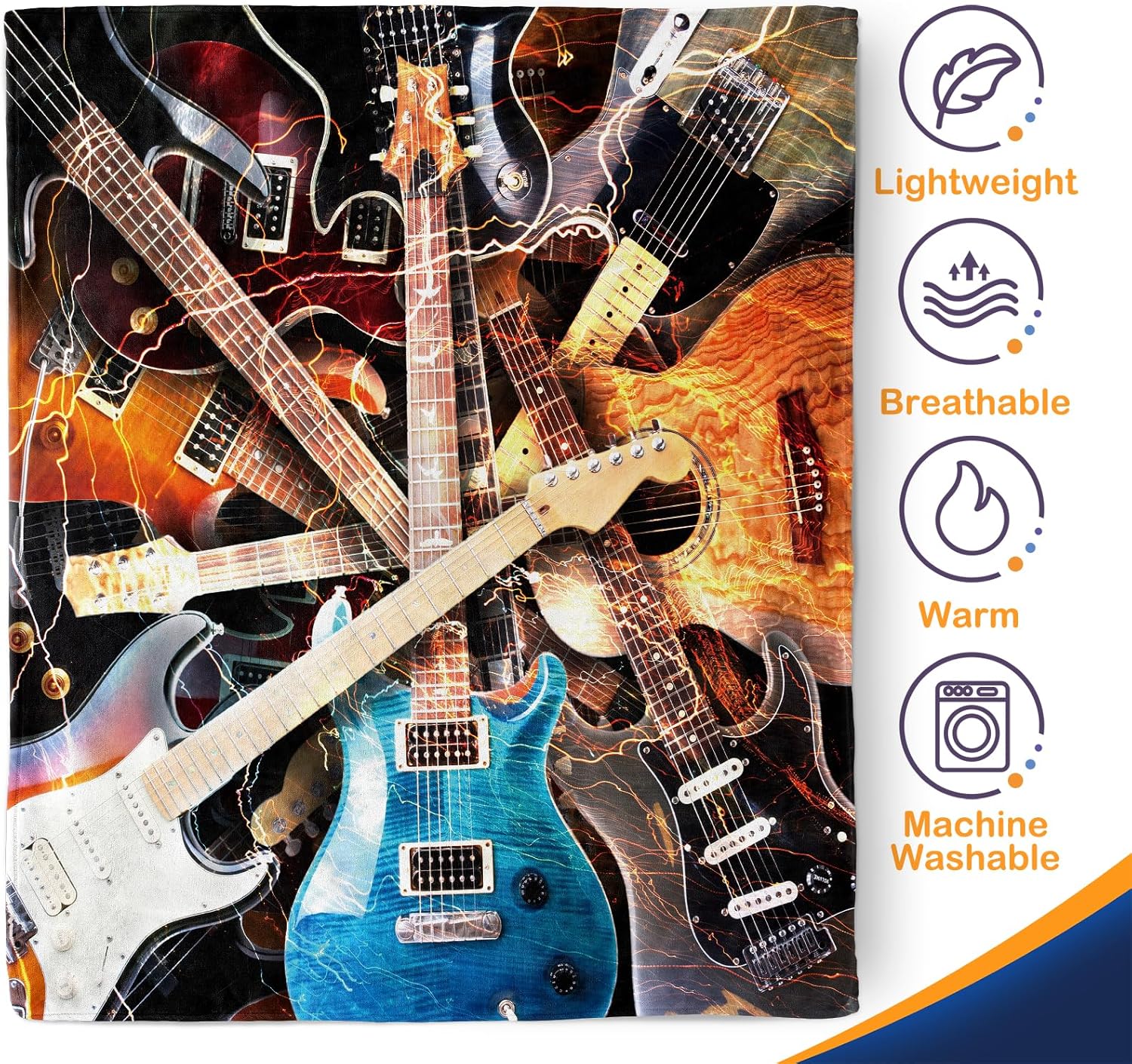 Manta de guitarra musical, regalos  Manta temática de instrumentos musicales retro rock para entusiastas de la música, cantante, forro polar