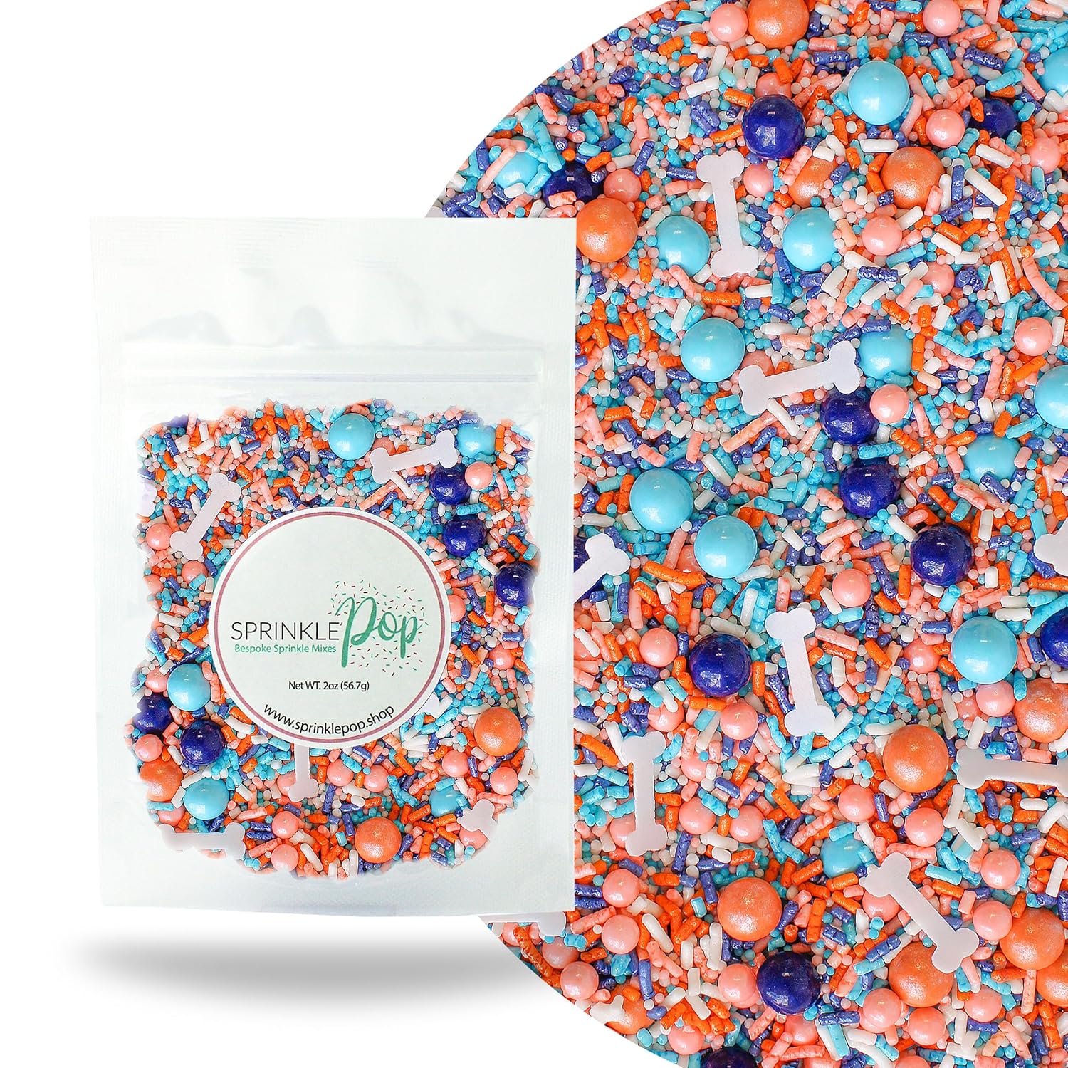 Oh Biscuits! Mezcla de espolvorear  Mezcla de gránulos azules y naranjas  Con papel de oblea de huesos de perro, gránulos perfectos para decorar