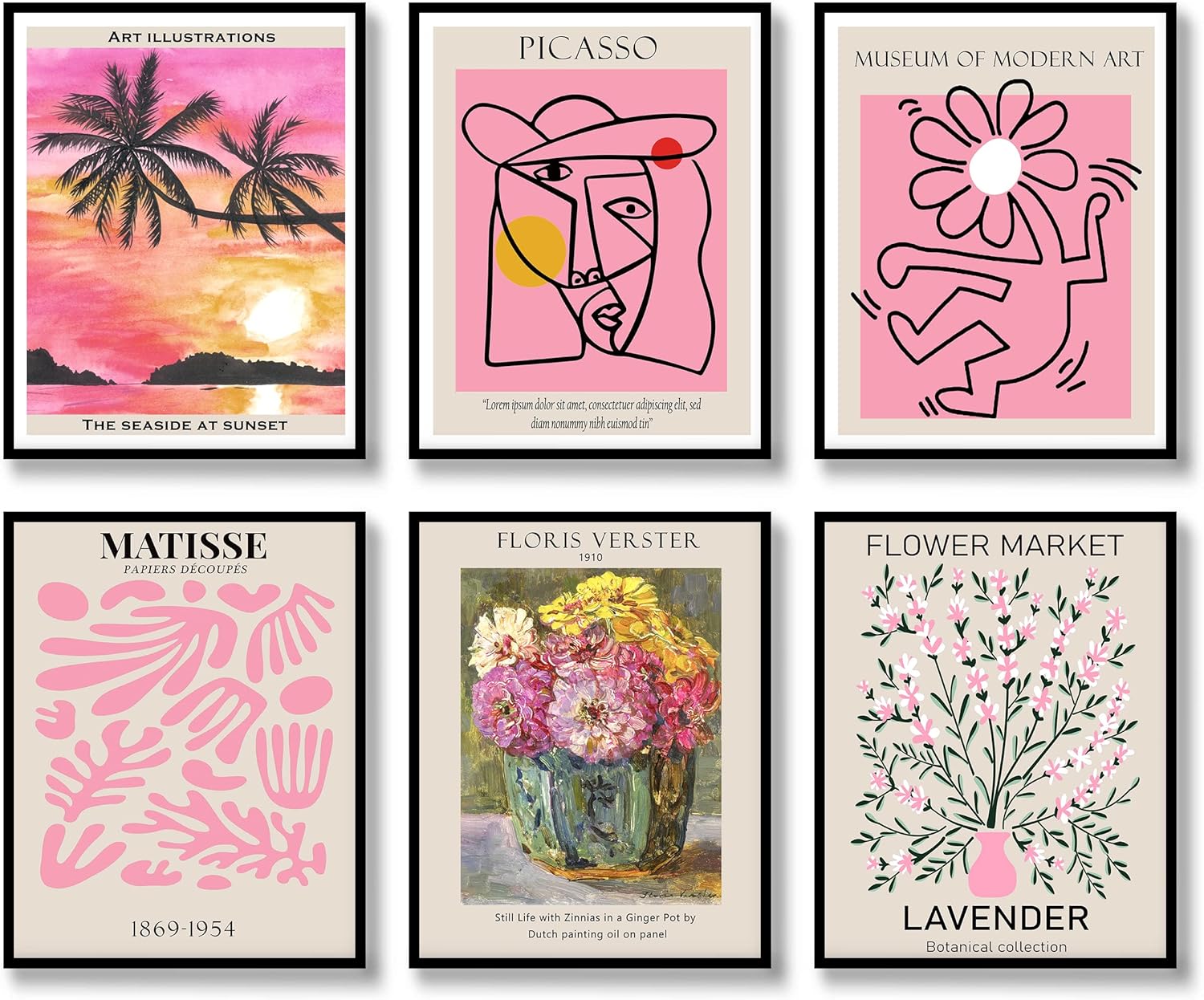 Juego de 6 impresiones artísticas retro para pared, póster vintage positivo, ilustración abstracta famosa, decoración de pared, exposición,
