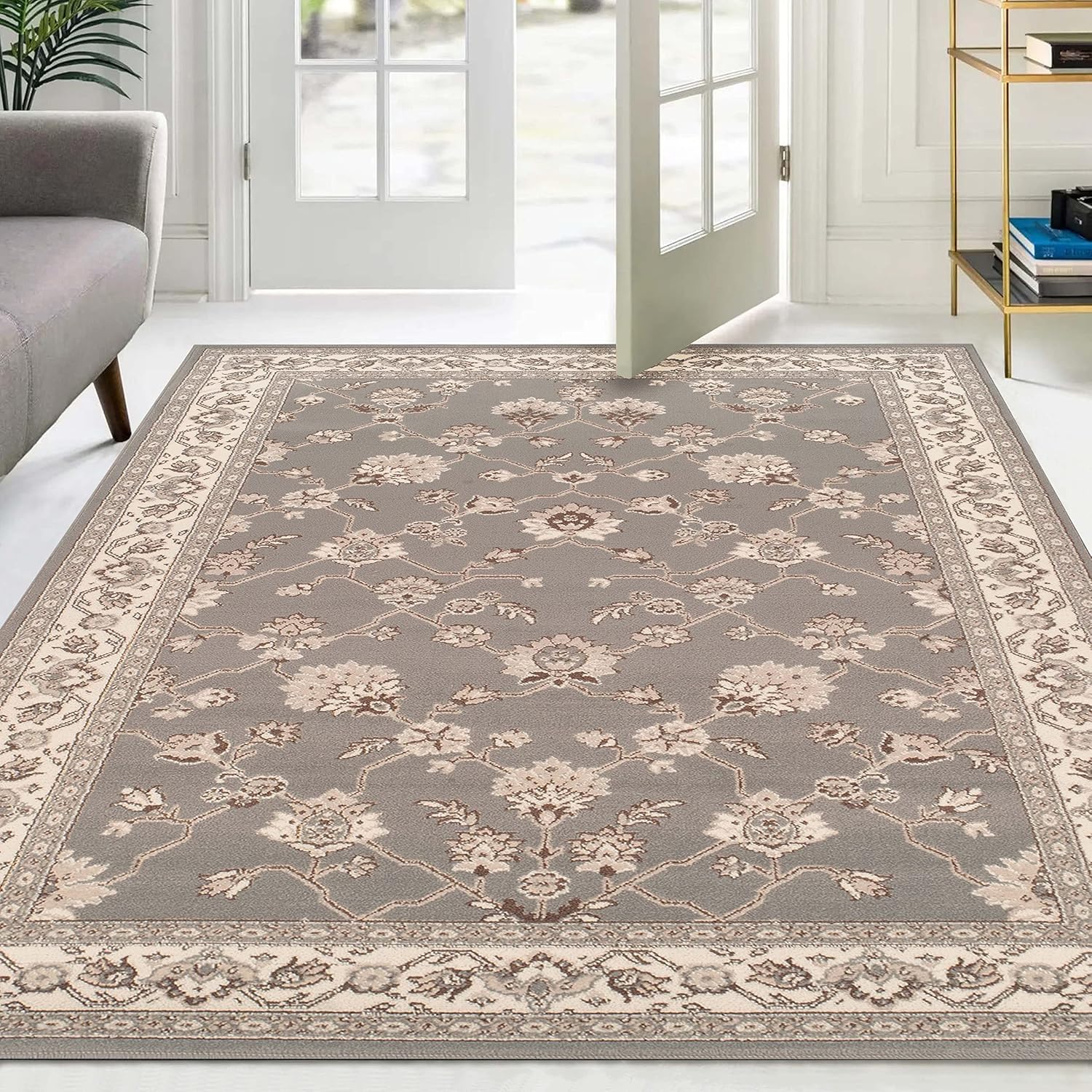 Superior Elegant Kingfield Collection – Alfombra de área de 0.315in de altura con respaldo de yute, diseño clásico de alfombra bordada,