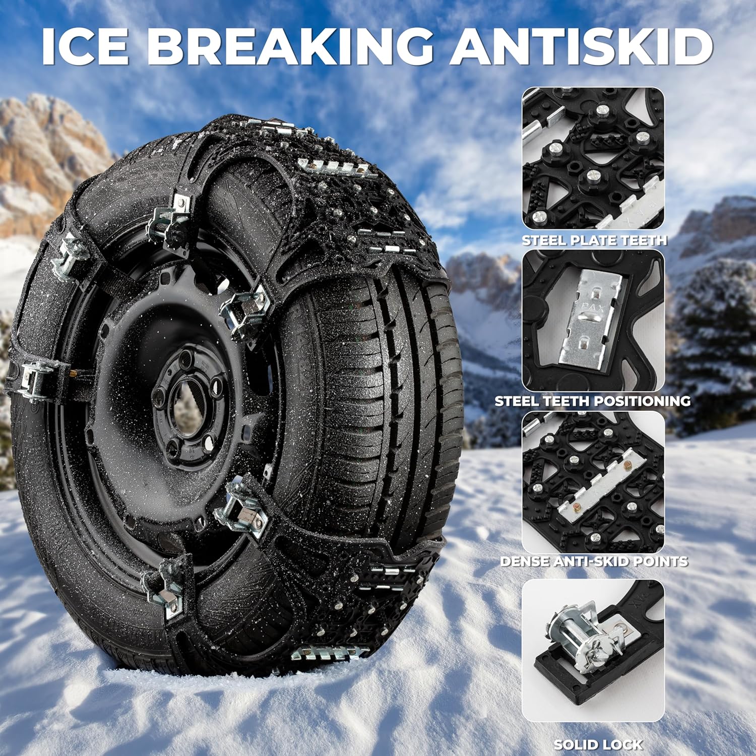 Zone Tech – Cadenas de nieve para automóvil, paquete de 6 unidades, color negro, mejoradas, de alta calidad, fuertes y duraderas, antideslizantes,