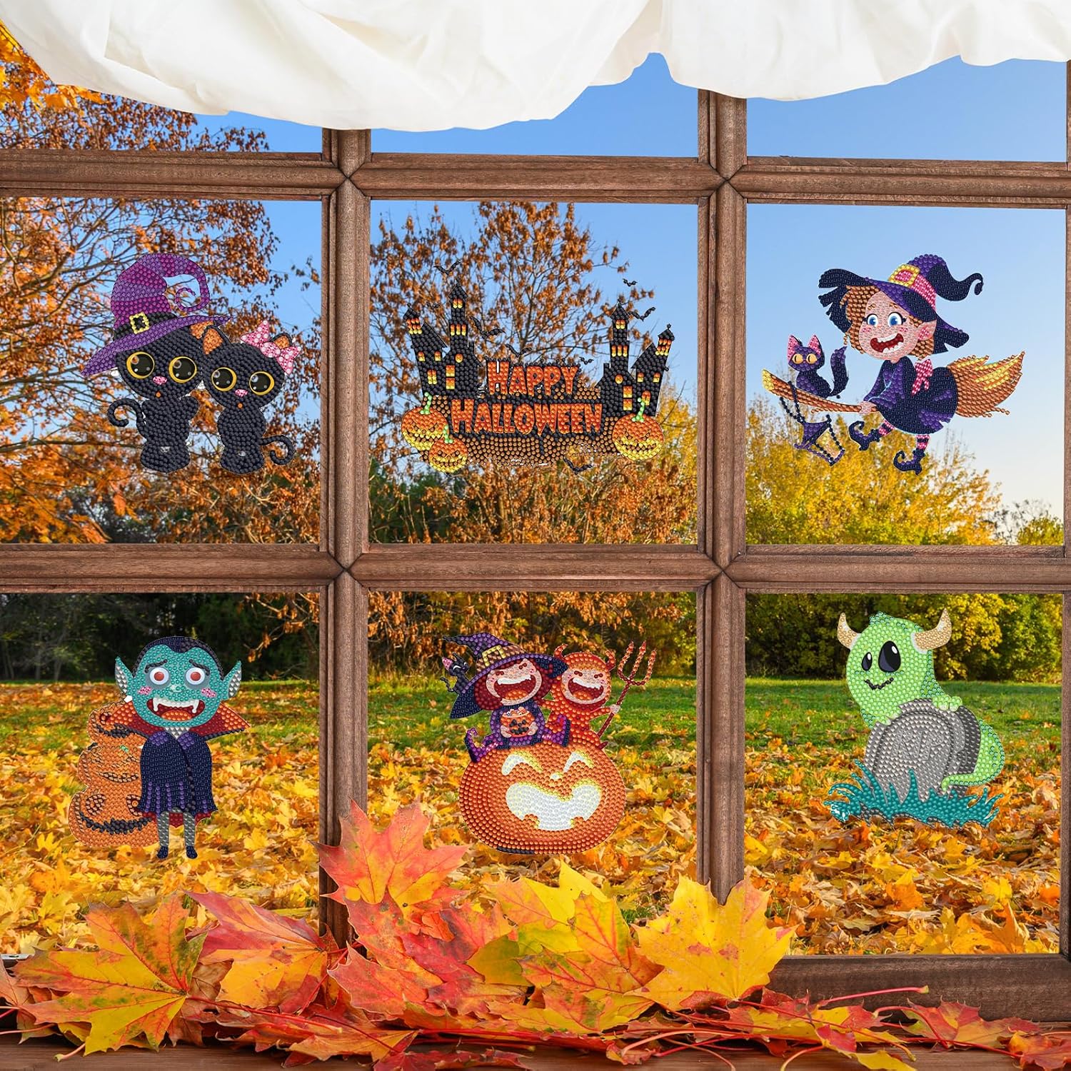 10 calcomanías de diamante para ventana de Halloween, kits de calcomanías de arte para ventana de vidrio, Halloween, manualidades, para adultos,