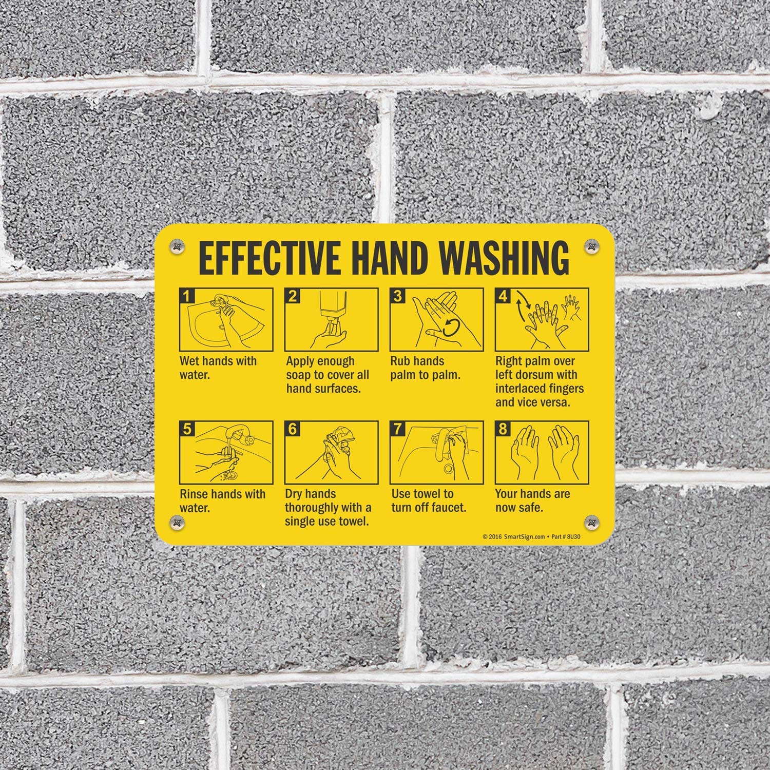 Cartel de “lavado eficaz de manos” de SmartSign  Plástico de 7 x 10 pulgadas