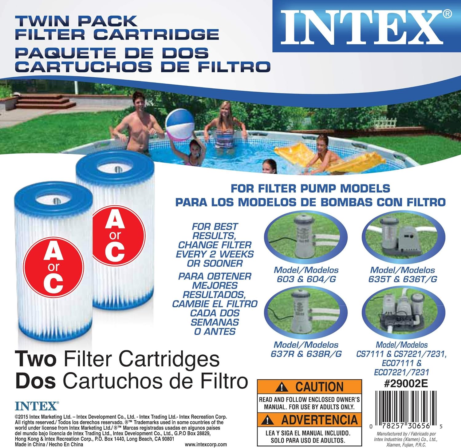 Intex Cartuchos de repuesto de filtro tipo A o C para piscina Easy Set (paquete de 6)