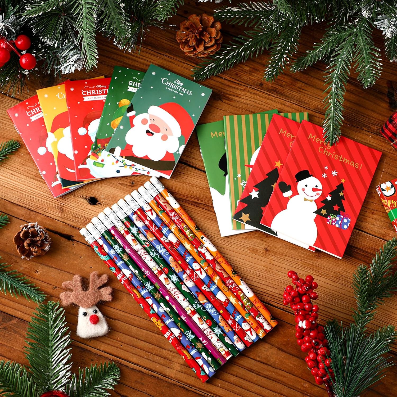 Juego de 72 cuadernos y lápices de Navidad, cuadernos pequeños y lápices de madera, recuerdos de fiesta de Navidad, rellenos de calcetines, regalos,