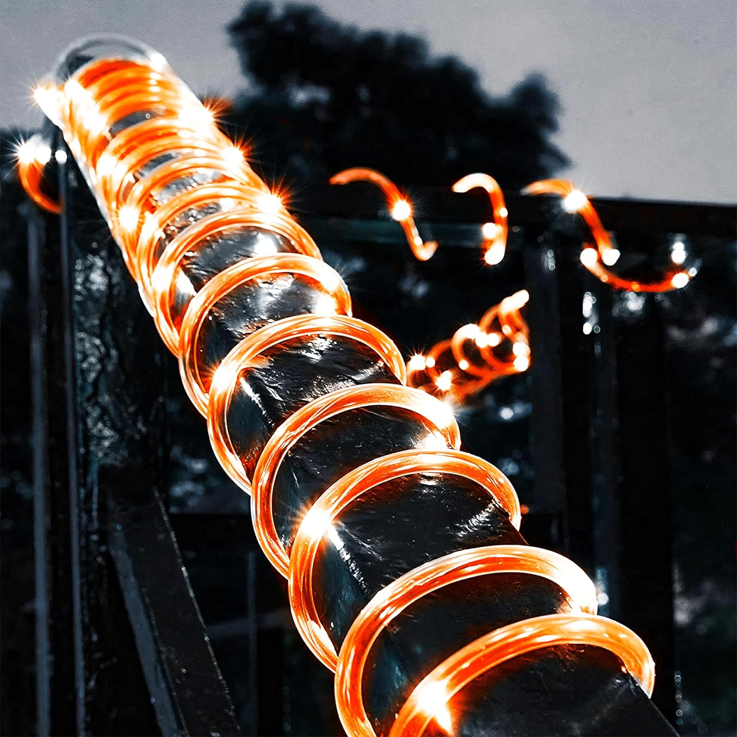ICRGB Cuerda de luces solares para exteriores, 66 pies, 200 luces LED IP67, impermeables, 8 modos, luces de Navidad al aire libre, tira de luces