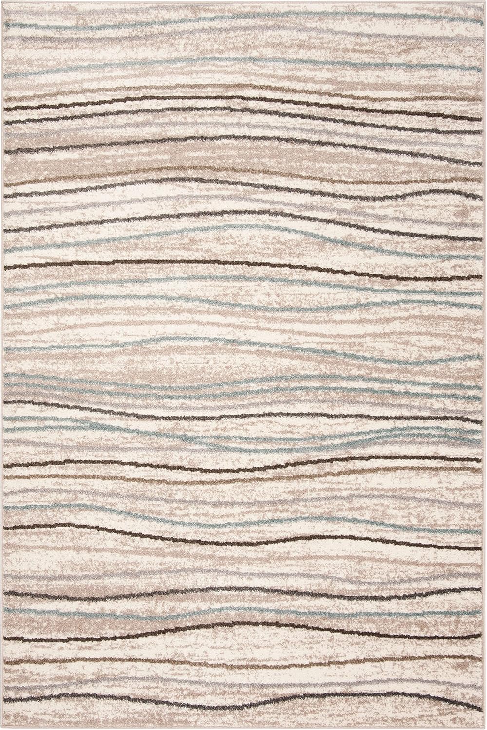 SAFAVIEH Amsterdam Collection AMS111A – Alfombra decorativa de 4 x 6 pies, color crema y beige, diseño moderno de ondas, no desprende pelusa y de