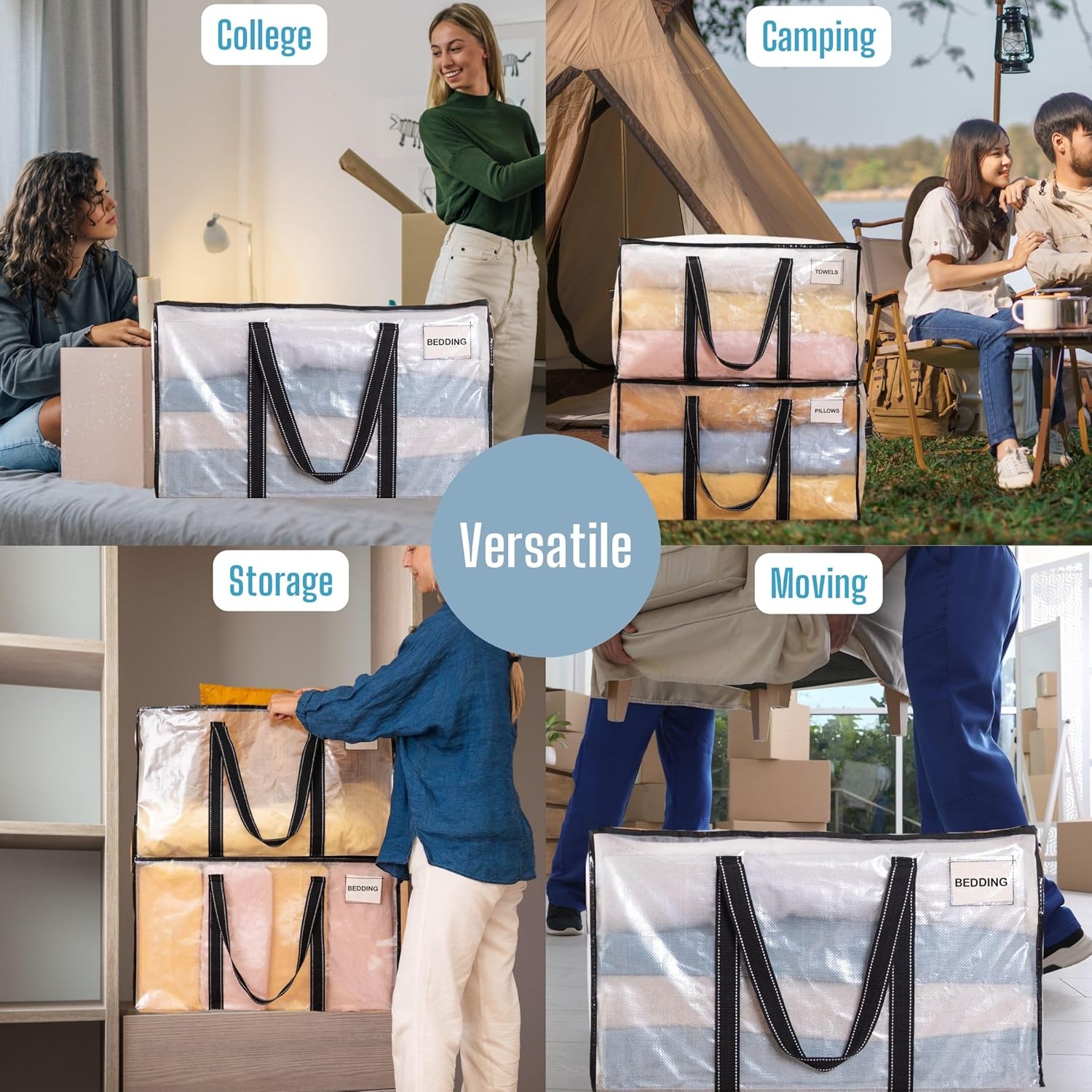 VENO Paquete de 2 bolsas de mudanza extra grandes de alta resistencia artículos esenciales para dormitorio universitario, organizador de