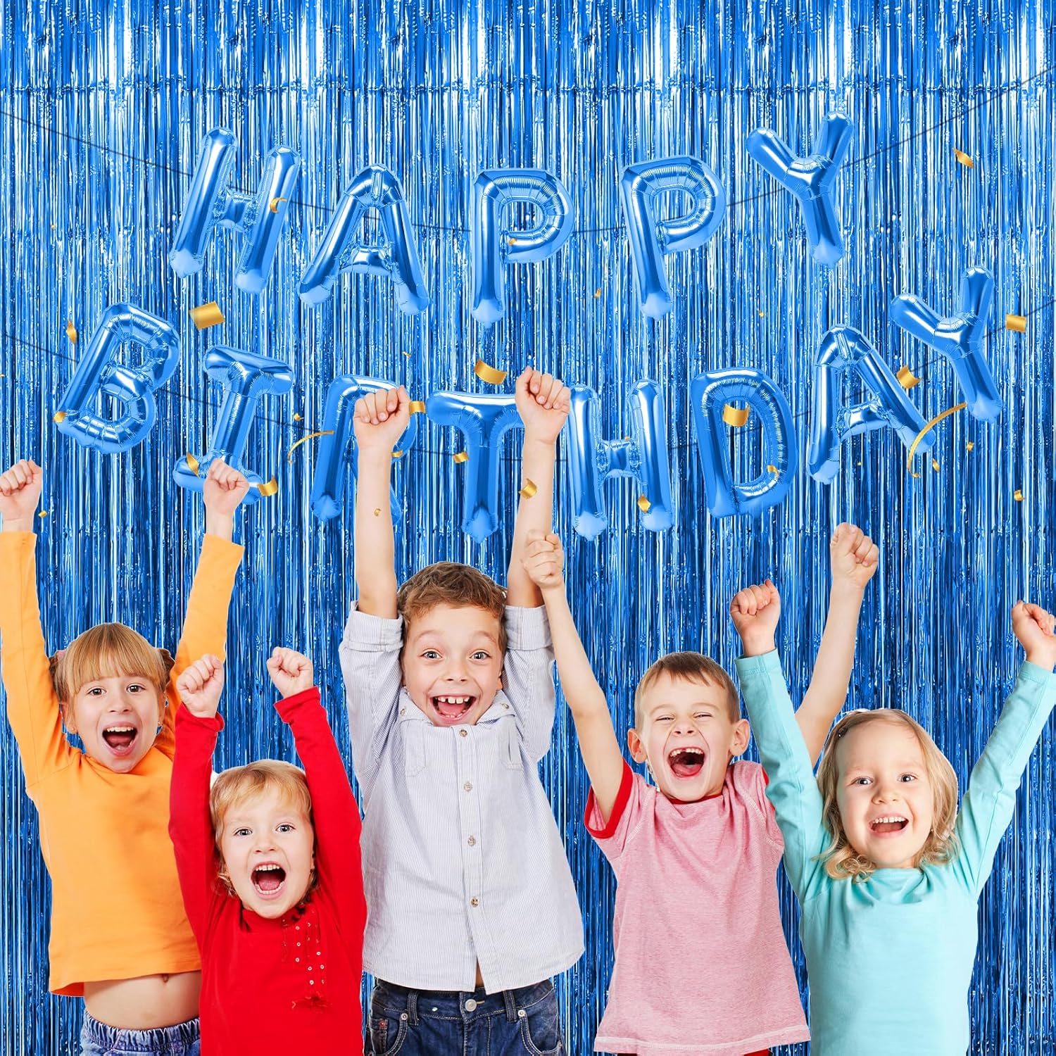 Cortinas de fondo de flecos de papel de aluminio azul, paquete de 3 unidades de 3.3 x 9.9 pies, cortina de oropel azul, decoración de fiesta, telón