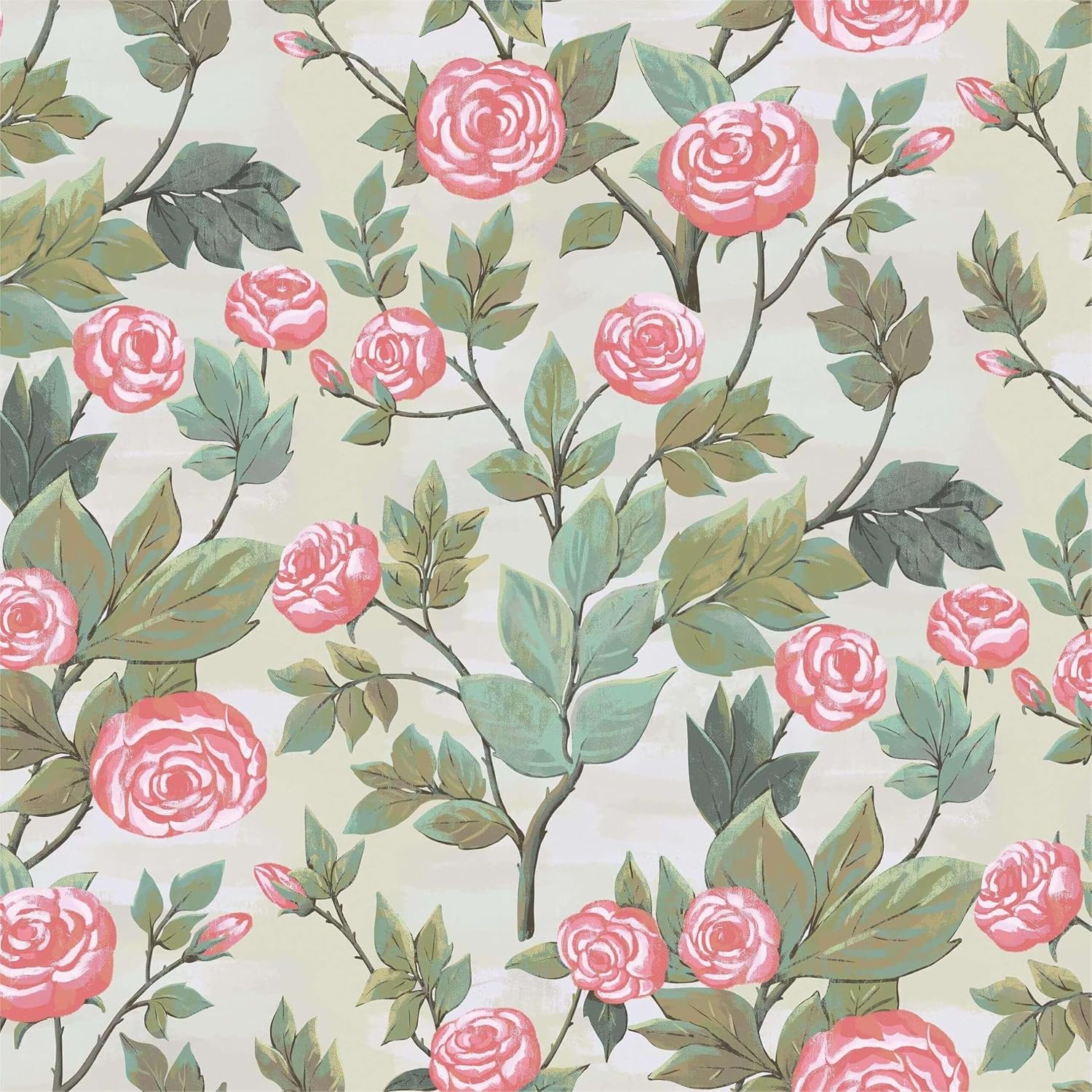 Dimoon Papel tapiz floral de 236 x 16.1 pulgadas, papel de contacto con hojas verdes, flores rosadas, grueso, impermeable, autoadhesivo, papel tapiz