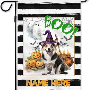 Banderas de jardÃn de Halloween para exteriores, regalo personalizado de Pembroke Corgi galés, regalo para amantes de los perros, bandera de Banderas de jardÃn de Halloween para exteriores, regalo personalizado de Pembroke Corgi galés, regalo para amantes de los perros, bandera de