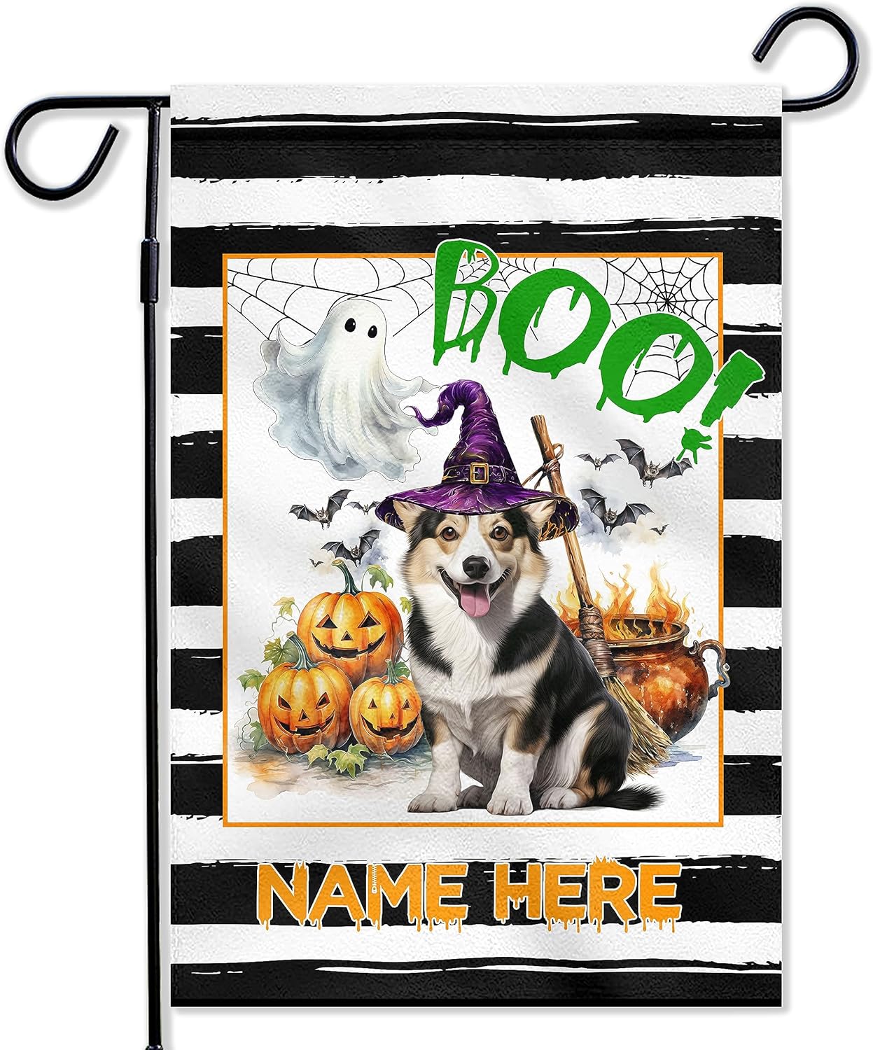 Banderas de jardín de Halloween para exteriores, regalo personalizado de Pembroke Corgi galés, regalo para amantes de los perros, bandera de
