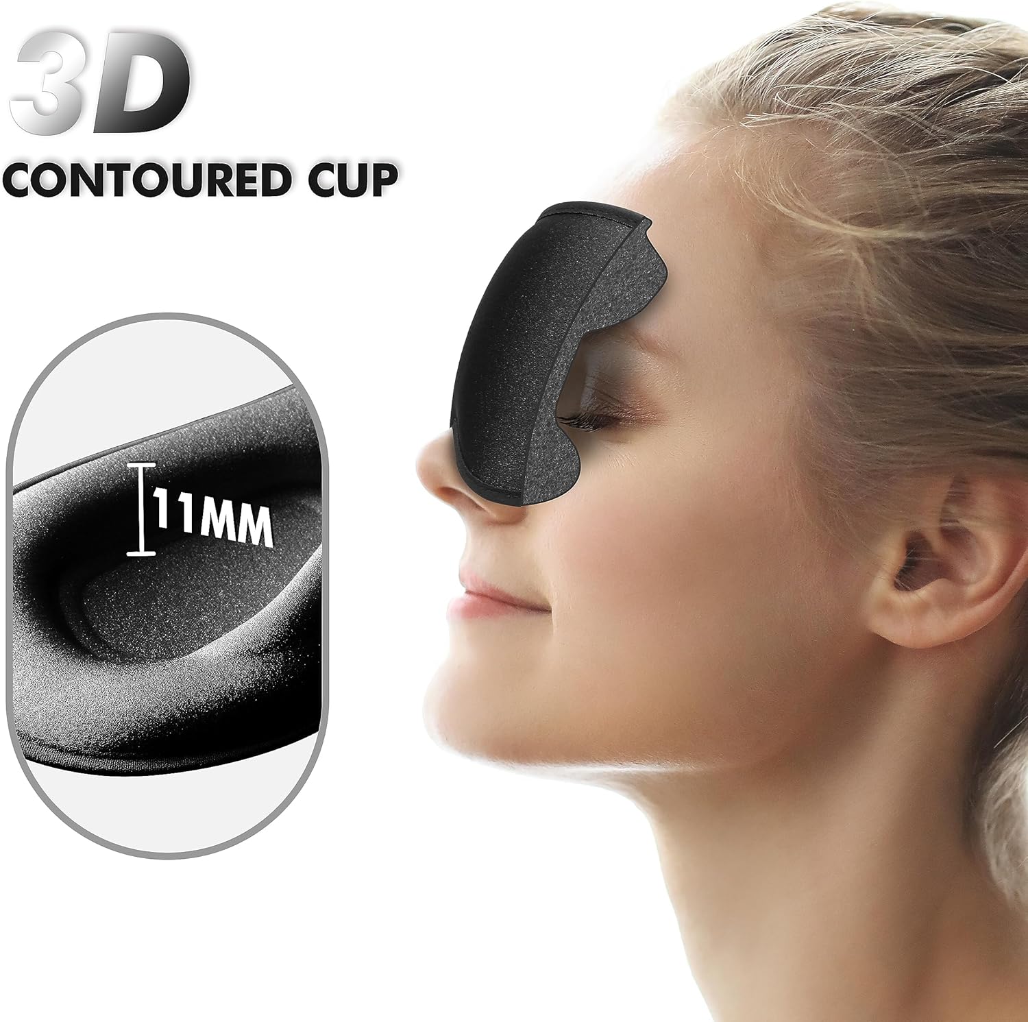 Máscara de dormir para dormir de lado, máscara de ojos mejorada con copa contorneada 3D, bloqueo de luz, máscara de ojos con correa ajustable,