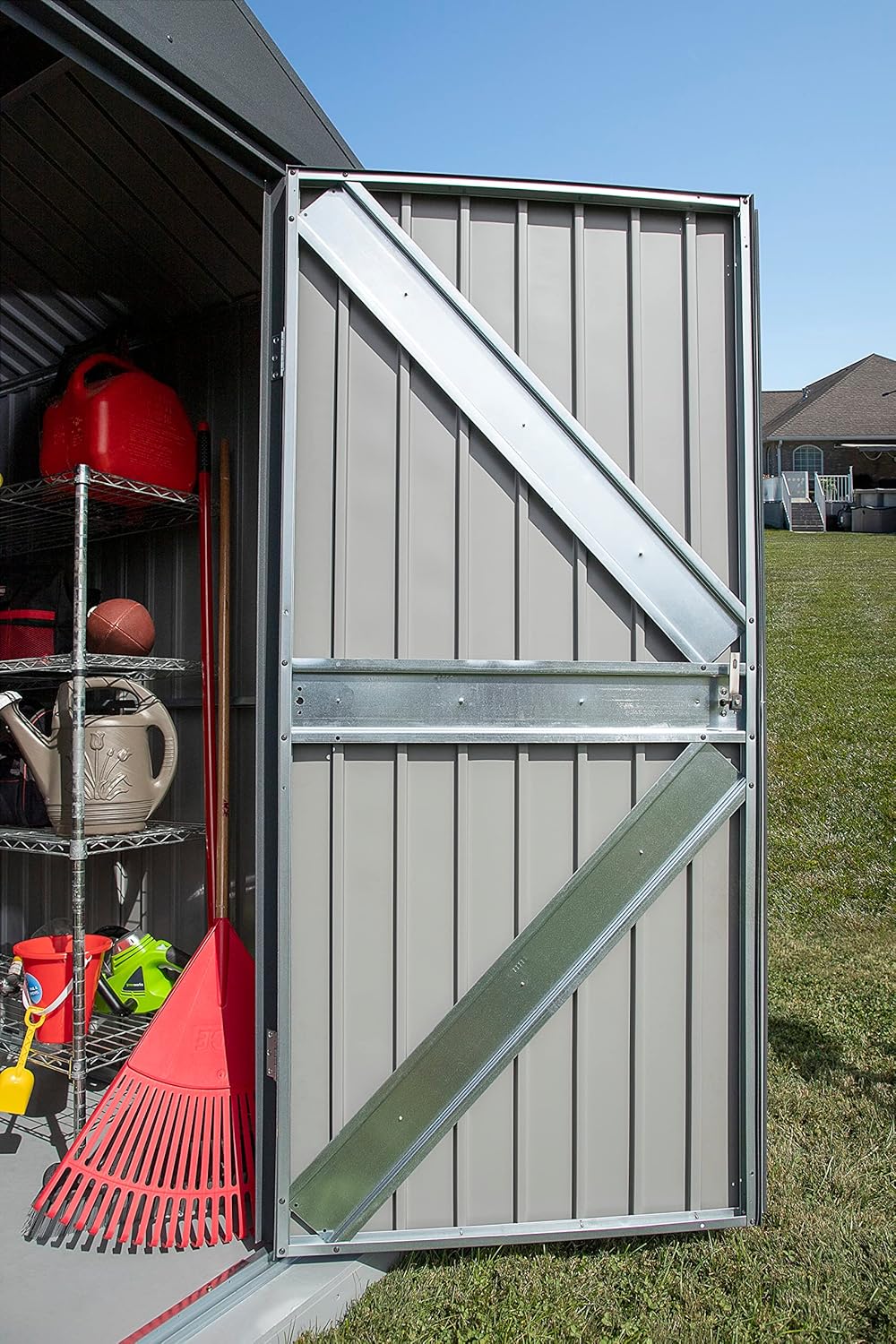 Arrow Shed Elite 12′ x 16′ Outdoor Lockable Gable Roof Steel Storage Shed Building, Anthracite